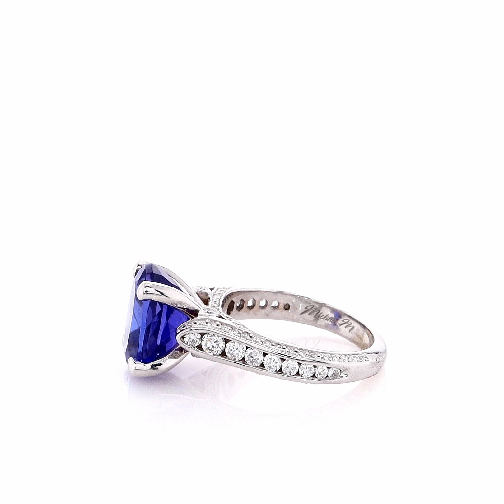 Estate Michael M 18k White Gold 5.75ct Oval Tanzanite and Diamond Ring