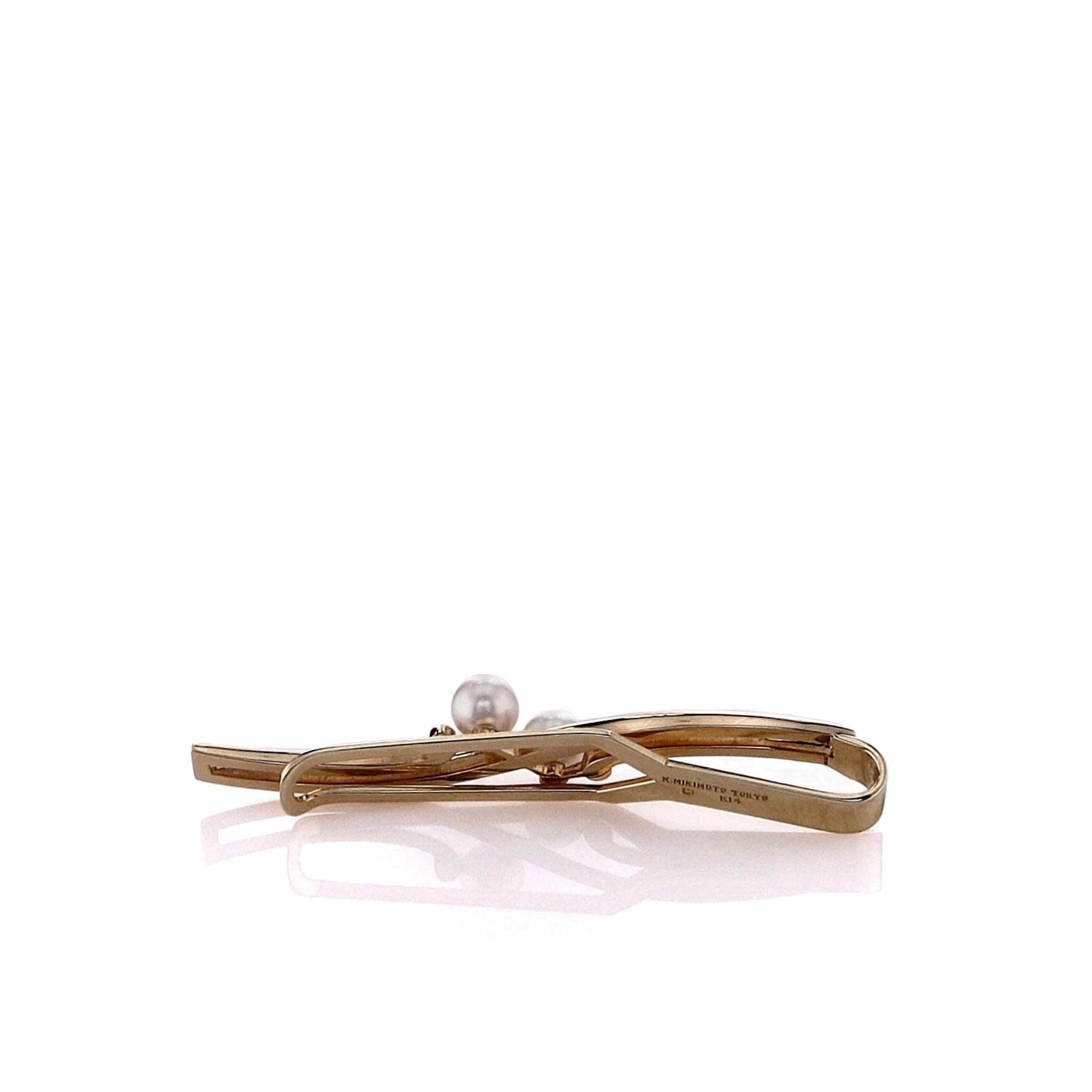 Estate Mikimoto 14k Yellow Gold 5.5mm - 6mm Akoya Pearl Tie Bar
