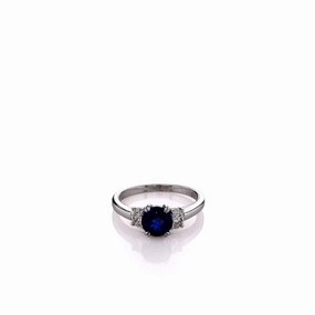 Estate Platinum 1.20ct Round Blue Sapphire and Diamond Ring