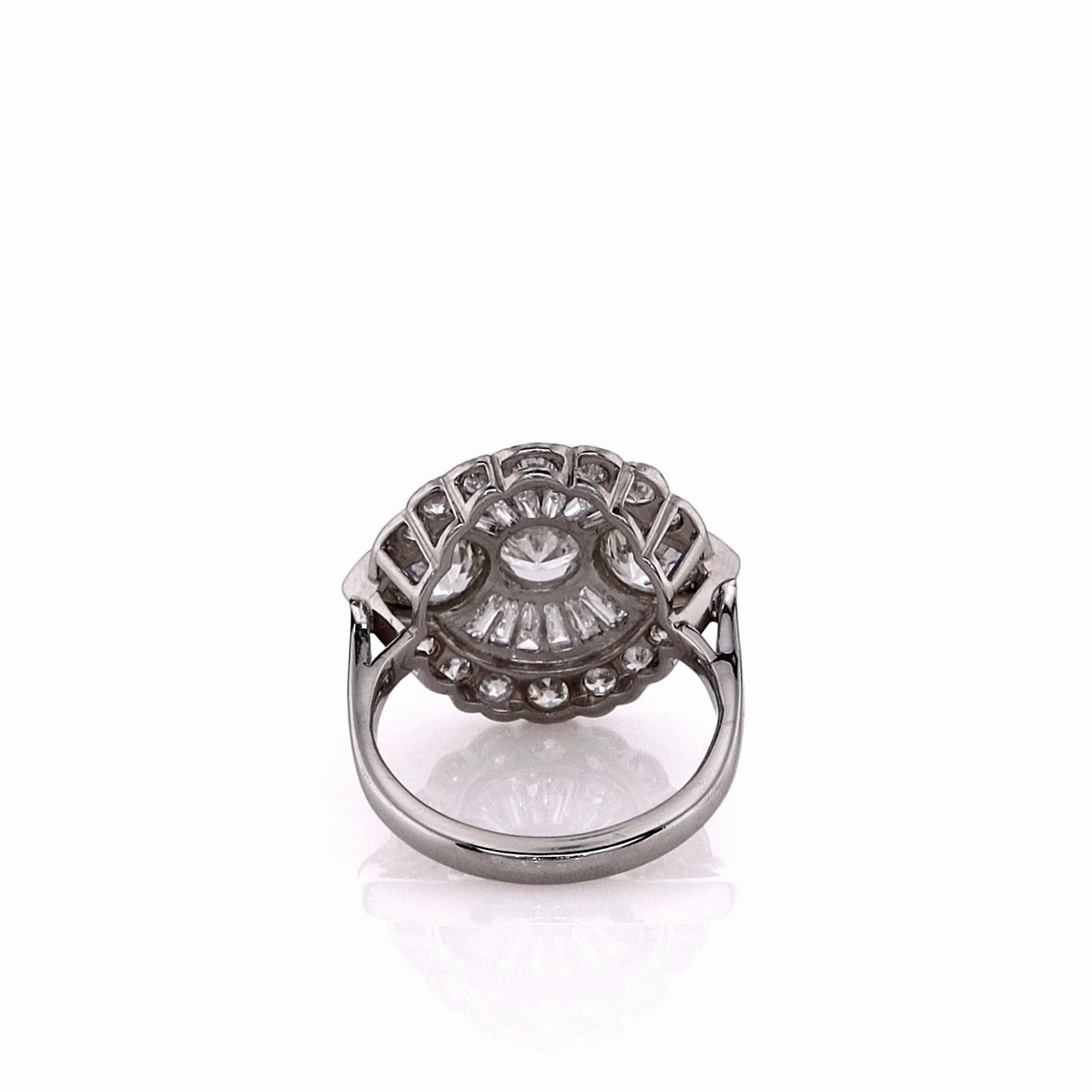 Estate Platinum 4.69ct Scalloped Edge Diamond Double Halo Ring