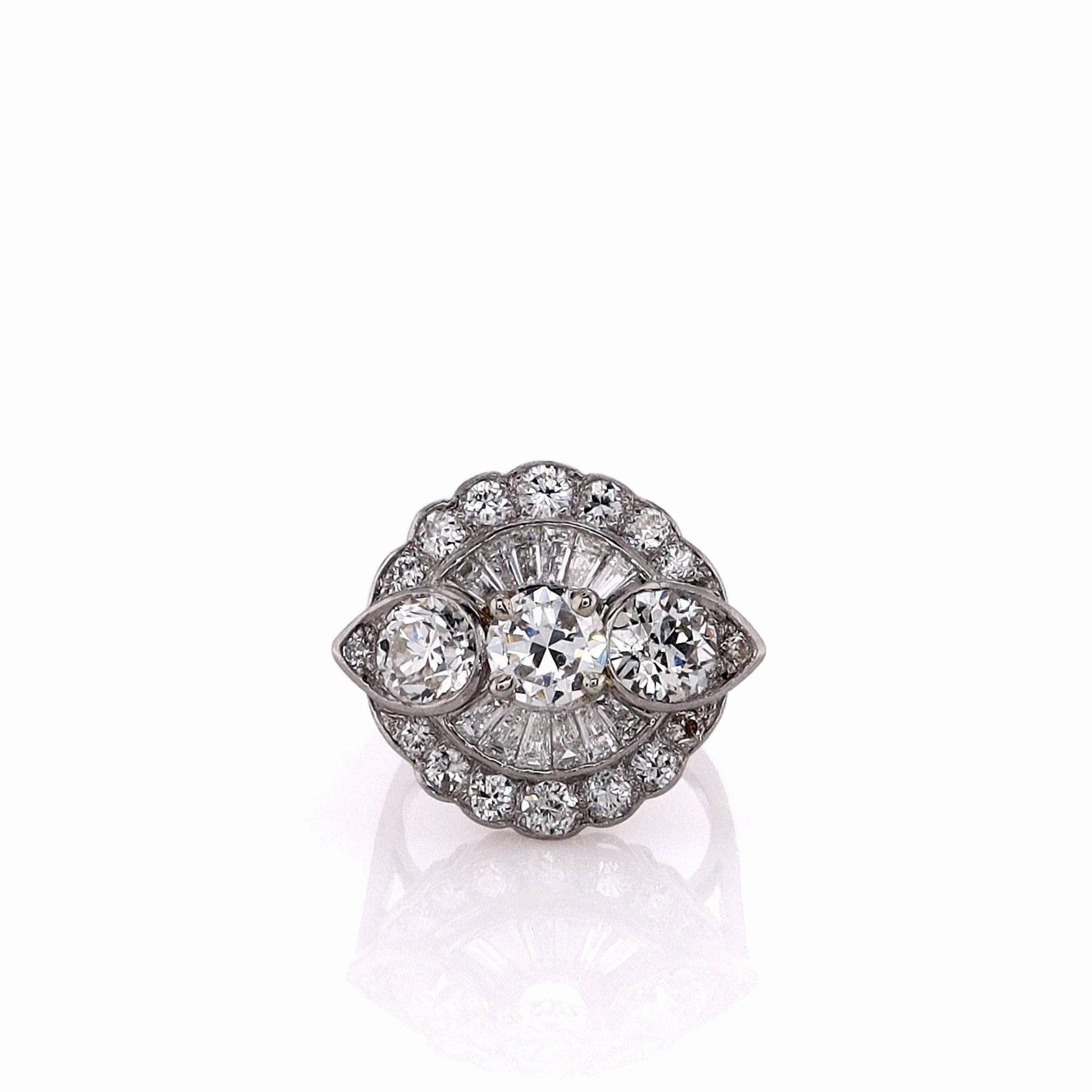Estate Platinum 4.69ct Scalloped Edge Diamond Double Halo Ring