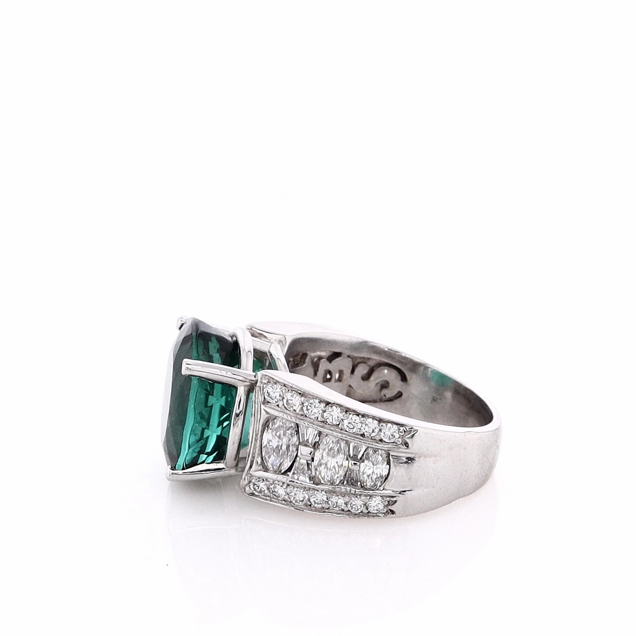 Estate Platinum 9.53ct Indicolite Tourmaline and Diamond Ring