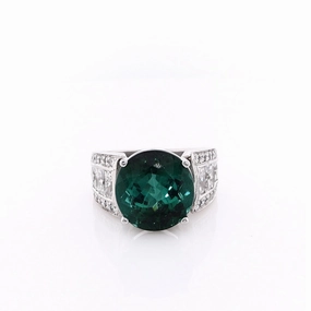 Estate Platinum 9.53ct Indicolite Tourmaline and Diamond Ring
