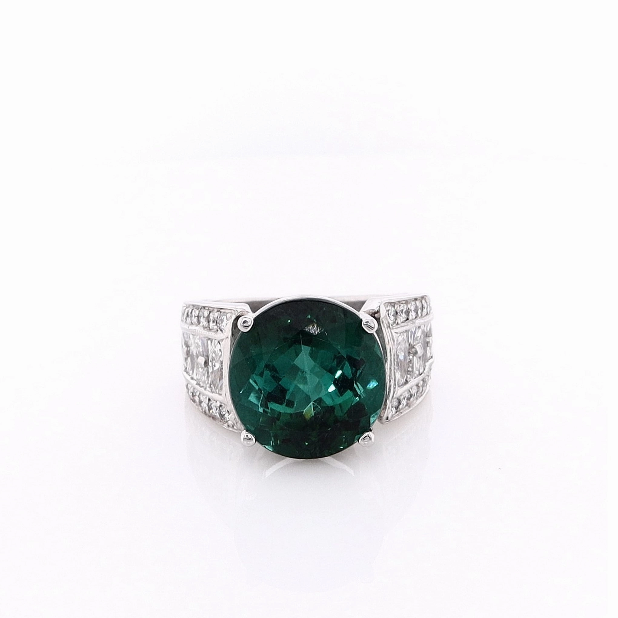 Estate Platinum 9.53ct Indicolite Tourmaline and Diamond Ring