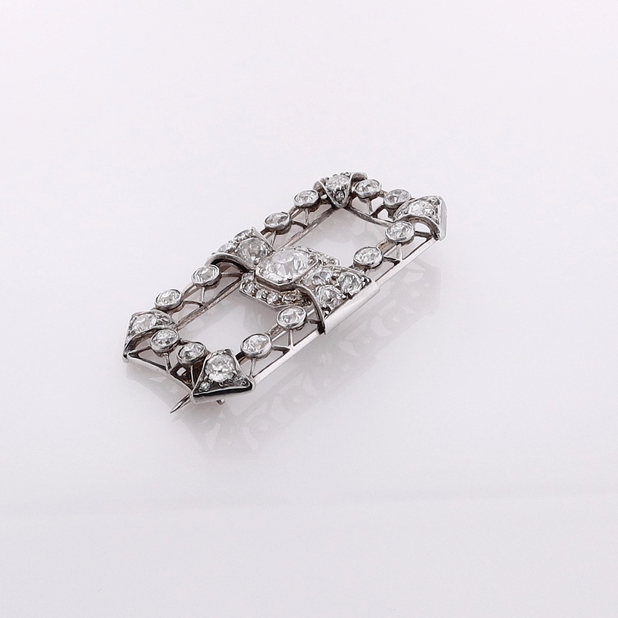 Estate Platinum and 18k White Gold Rectangle Diamond Pin