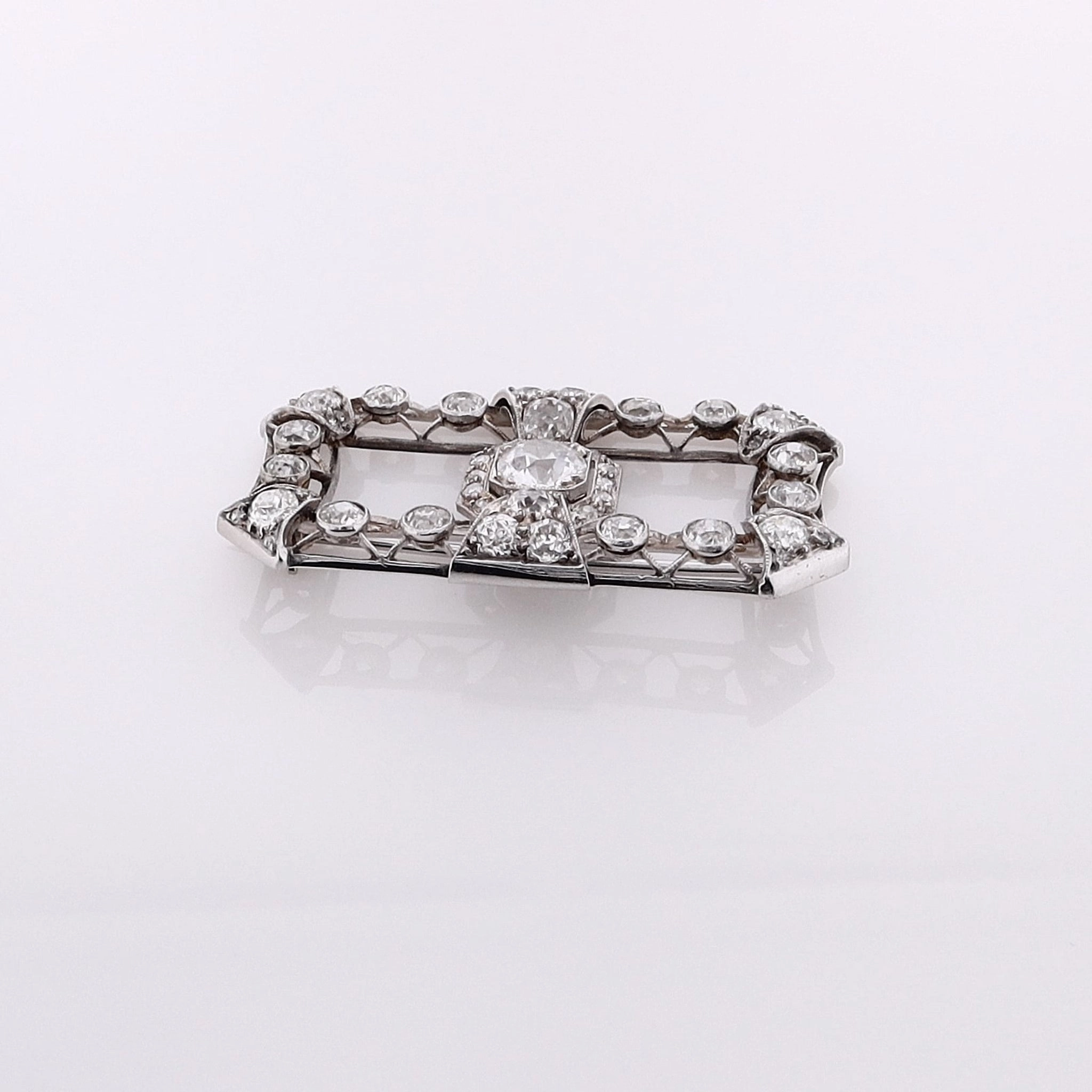 Estate Platinum and 18k White Gold Rectangle Diamond Pin
