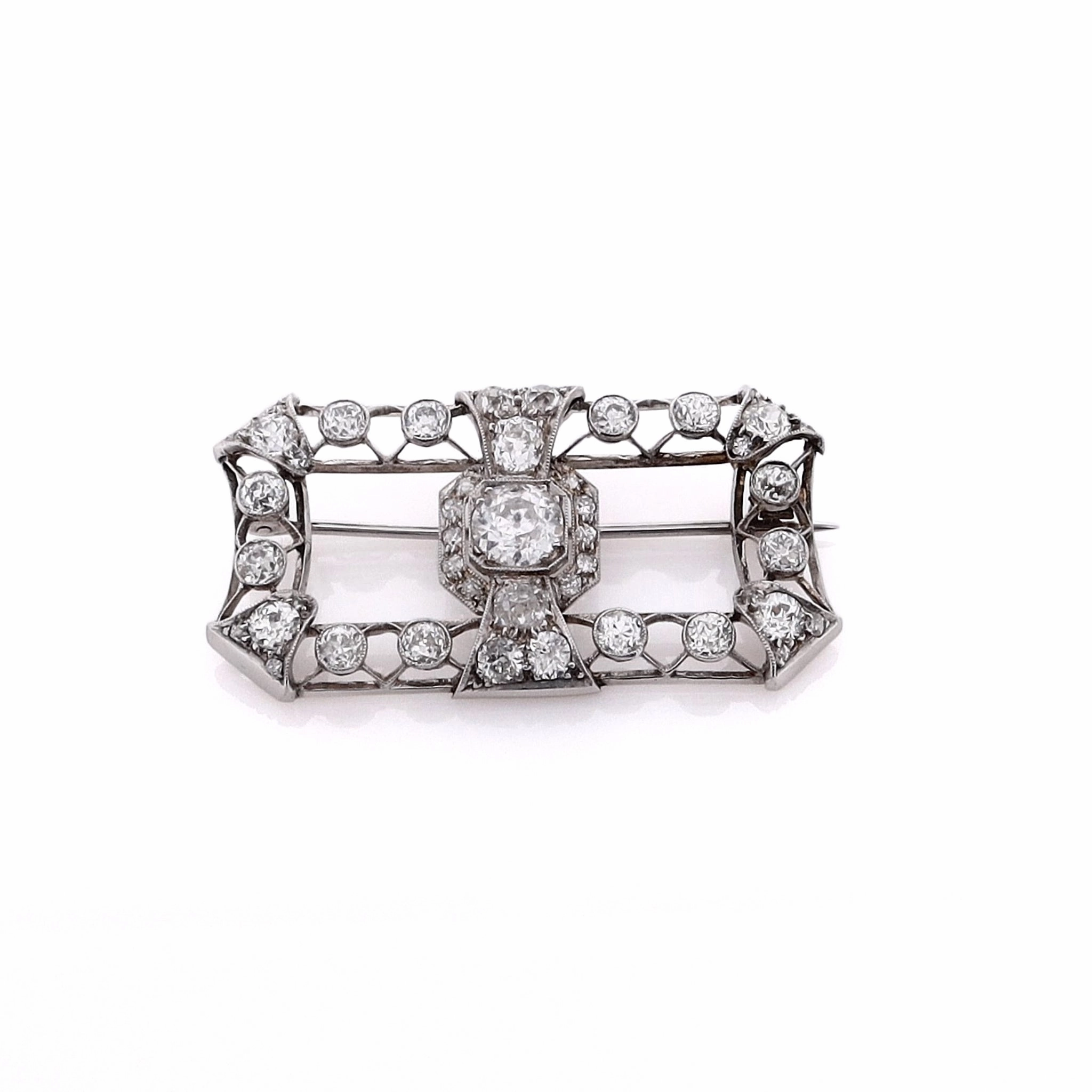 Estate Platinum and 18k White Gold Rectangle Diamond Pin