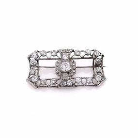 Estate Platinum and 18k White Gold Rectangle Diamond Pin