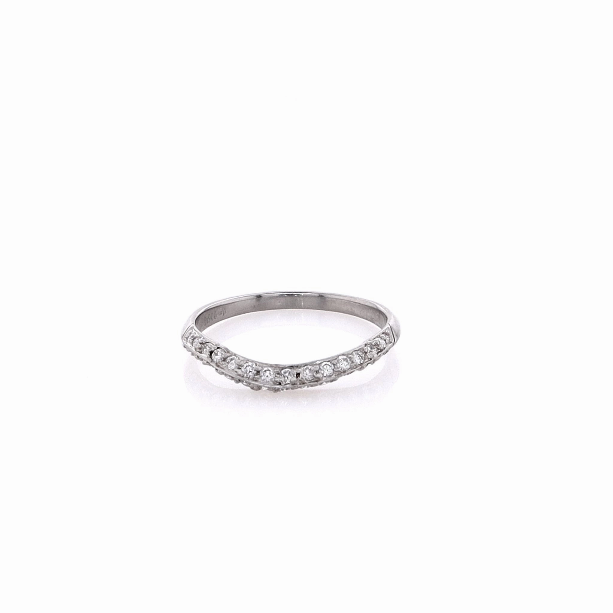 Estate Platinum Curved Knife Edge 2 Row Diamond Wedding Band
