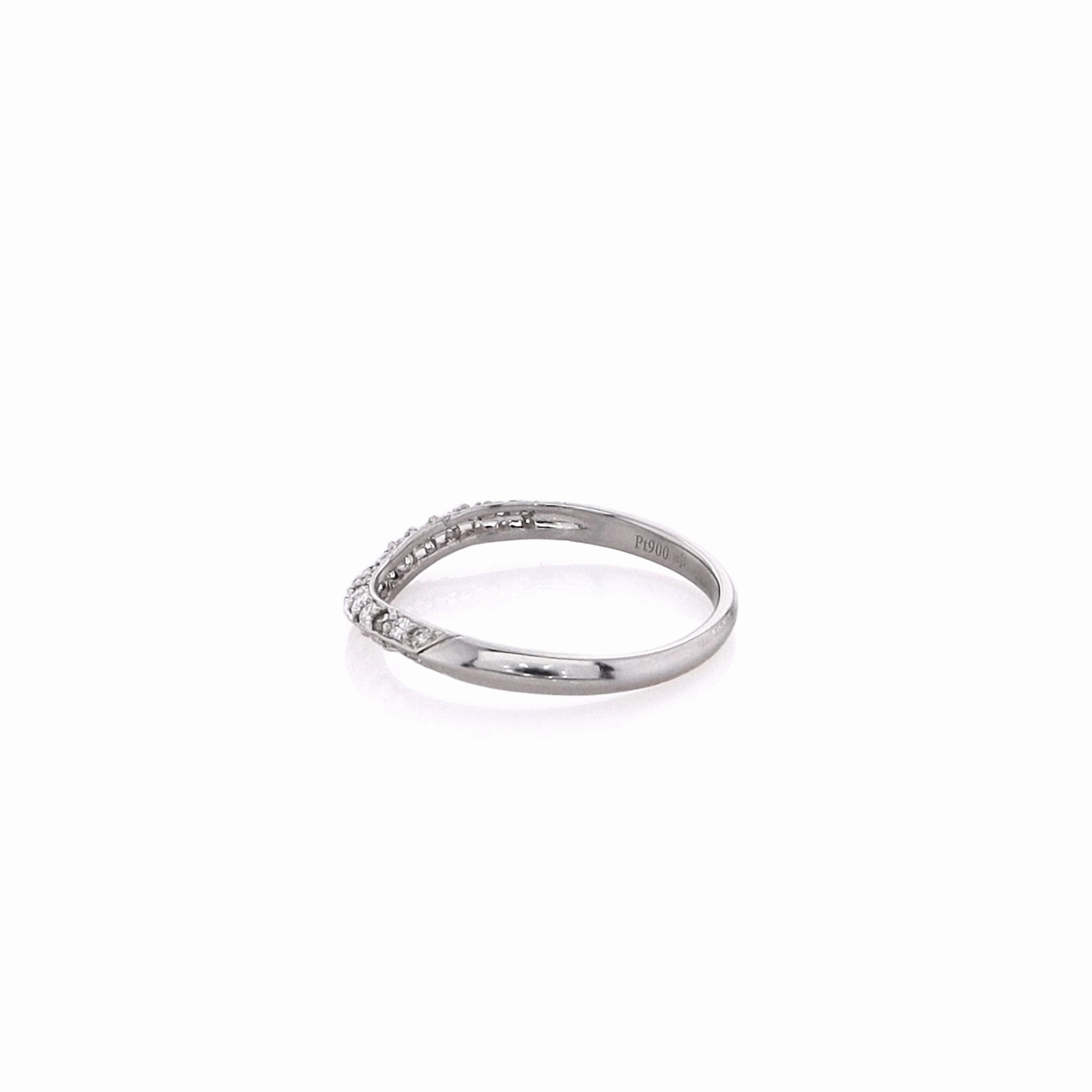 Estate Platinum Curved Knife Edge 2 Row Diamond Wedding Band