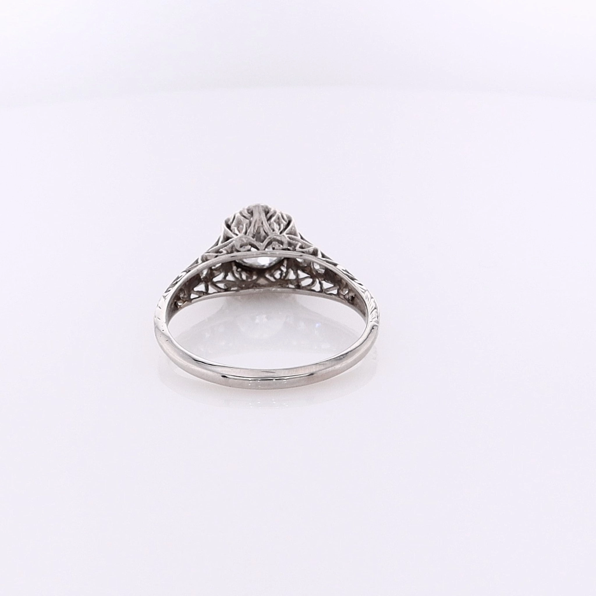 Estate Platinum Diamond Hexagonal Head Engagement Ring With Engraved Shank