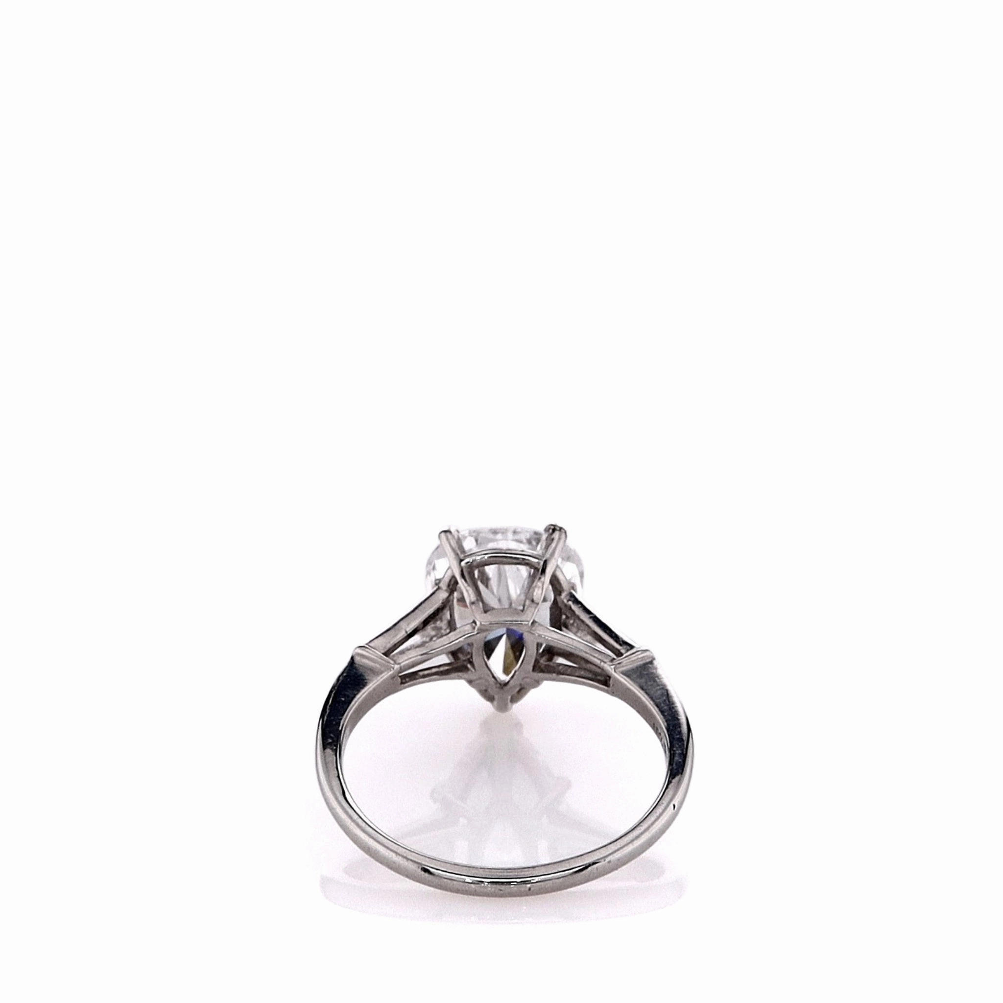 Estate Platinum Pear Shaped and Tapered Baguette Diamond Engagement Ring