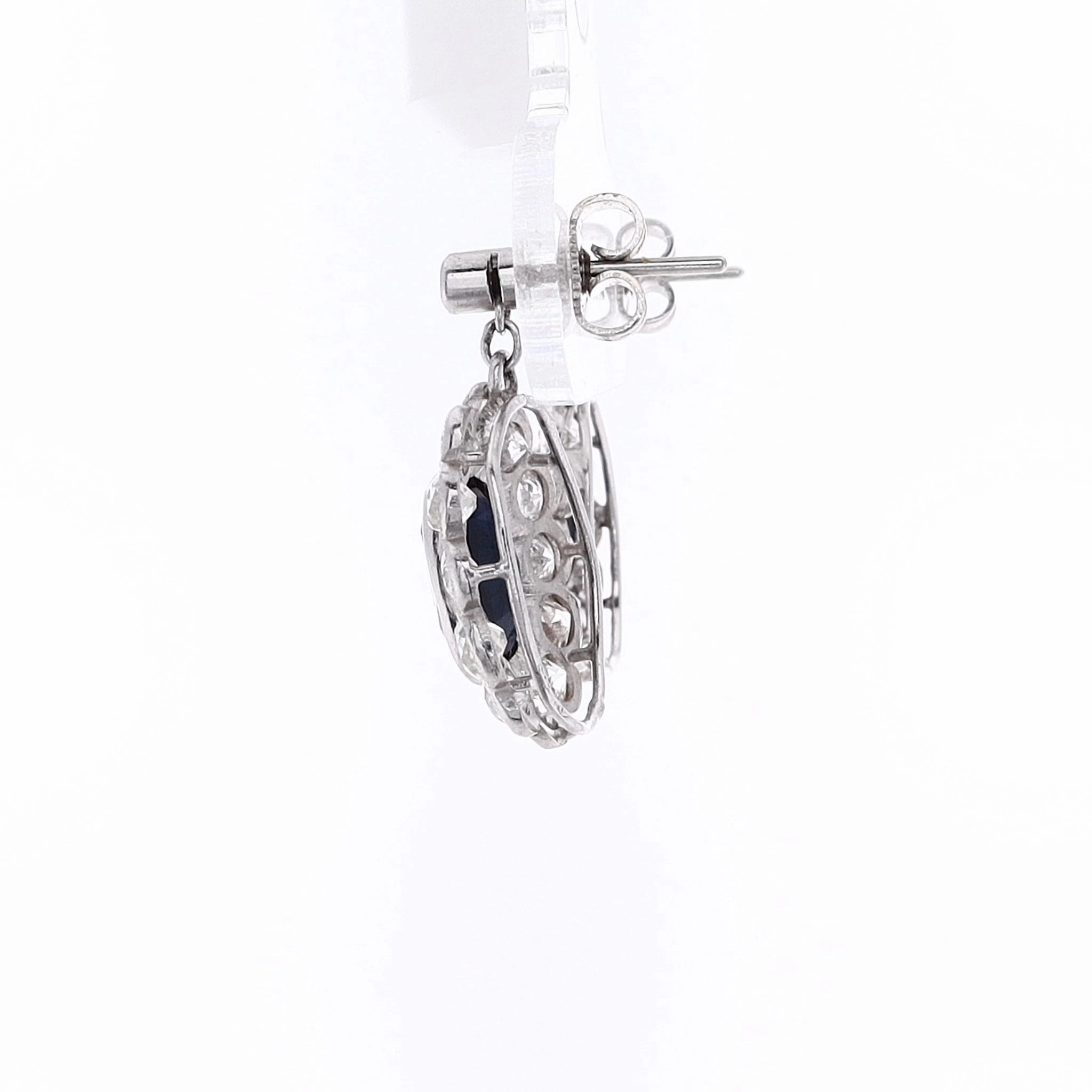 Estate Platinum Sapphire and Diamond Dangle Earrings