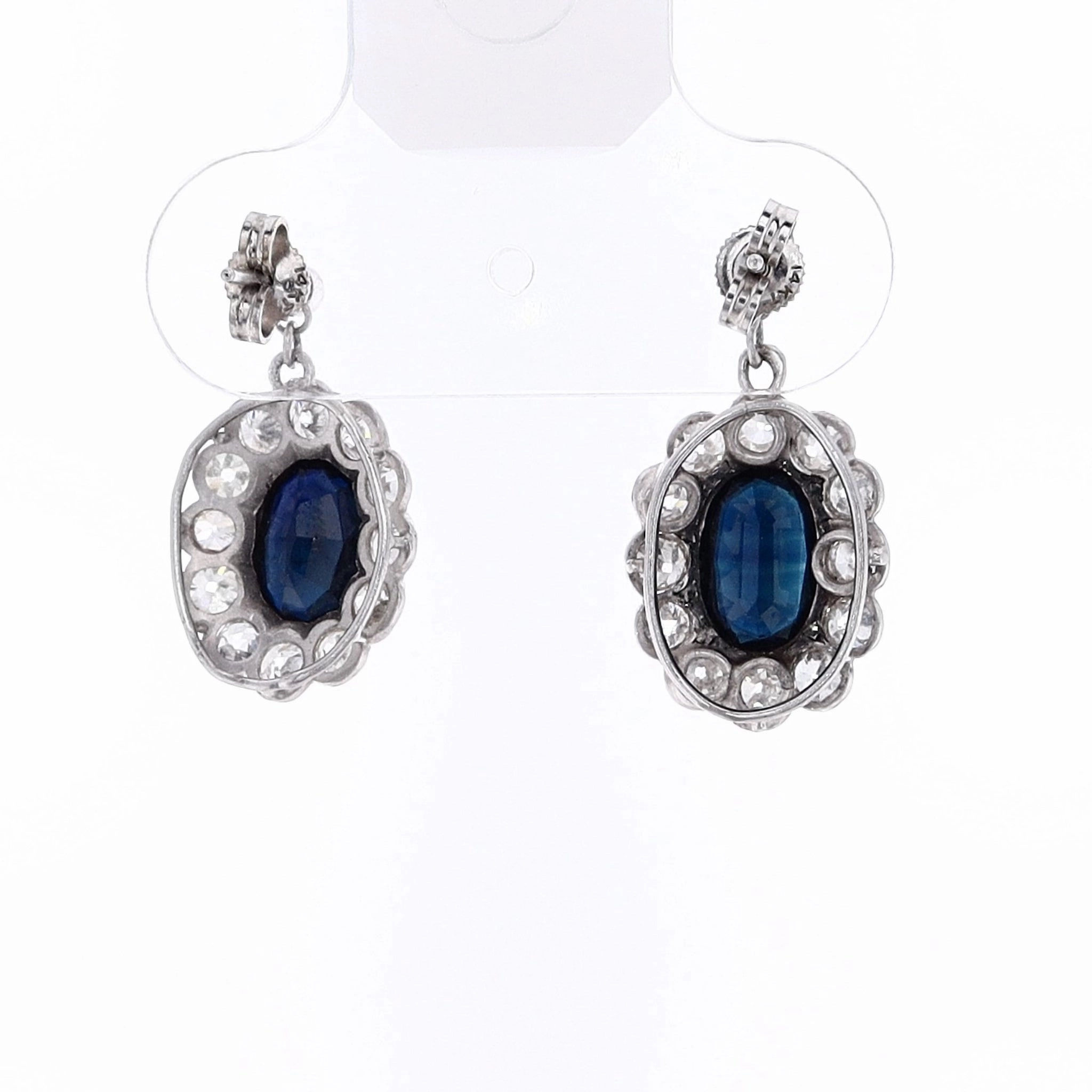 Estate Platinum Sapphire and Diamond Dangle Earrings