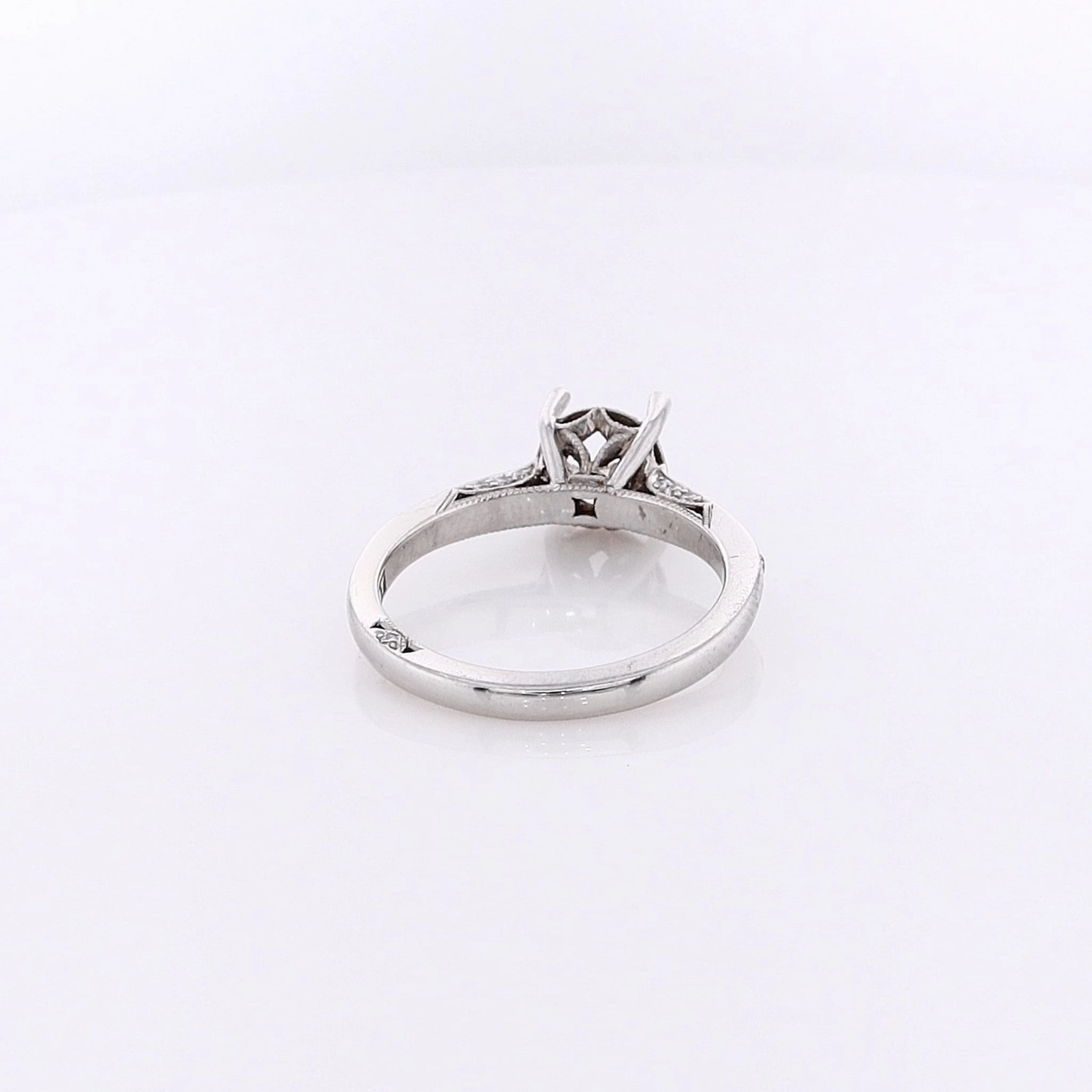 Estate Platinum Semi Milgrain Diamond Ring Mounting for Round Center Stone