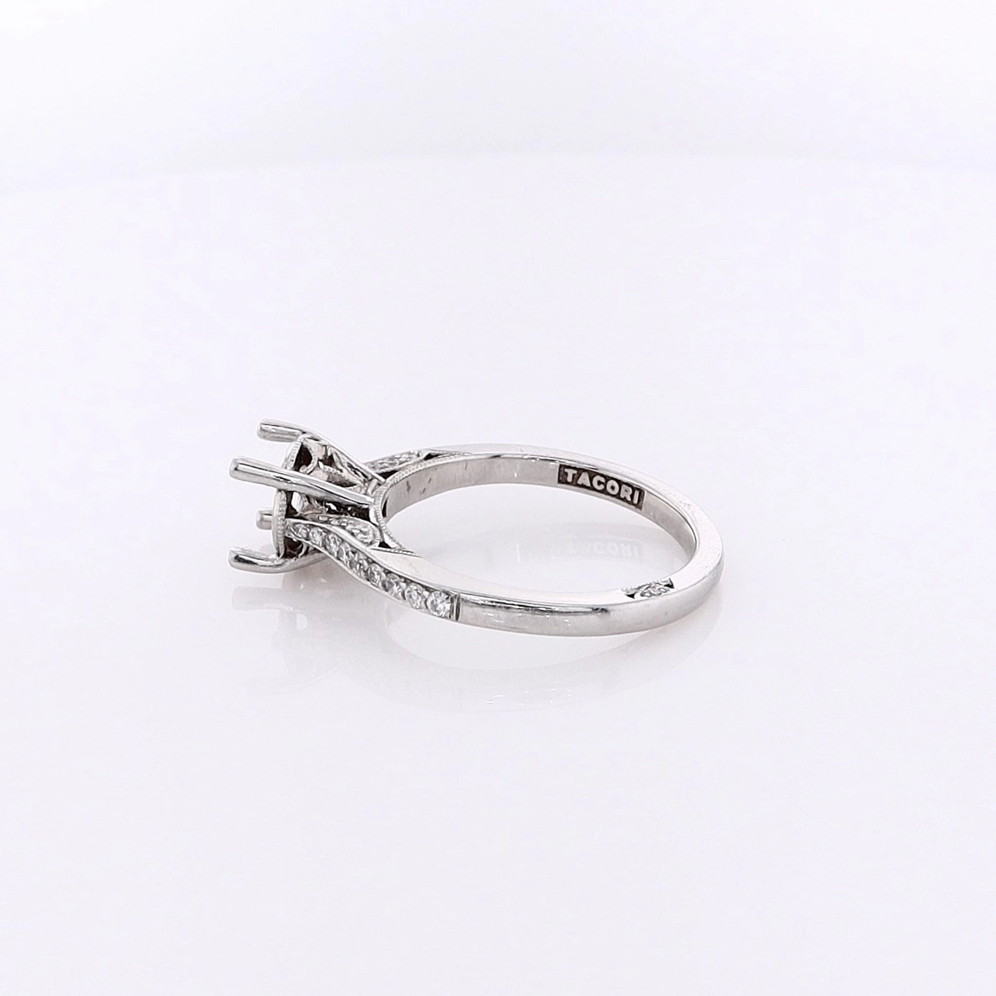 Estate Platinum Semi Milgrain Diamond Ring Mounting for Round Center Stone