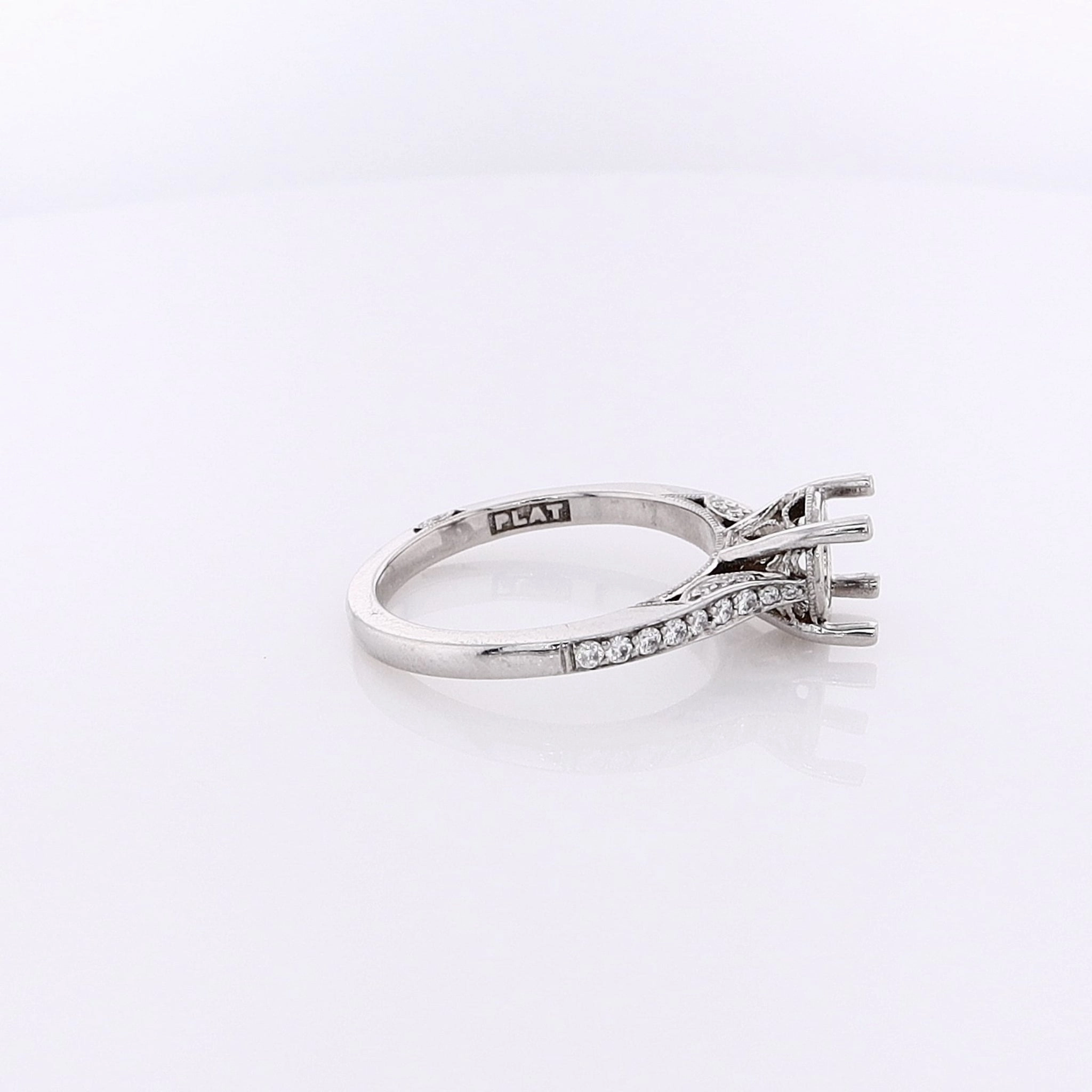 Estate Platinum Semi Milgrain Diamond Ring Mounting for Round Center Stone