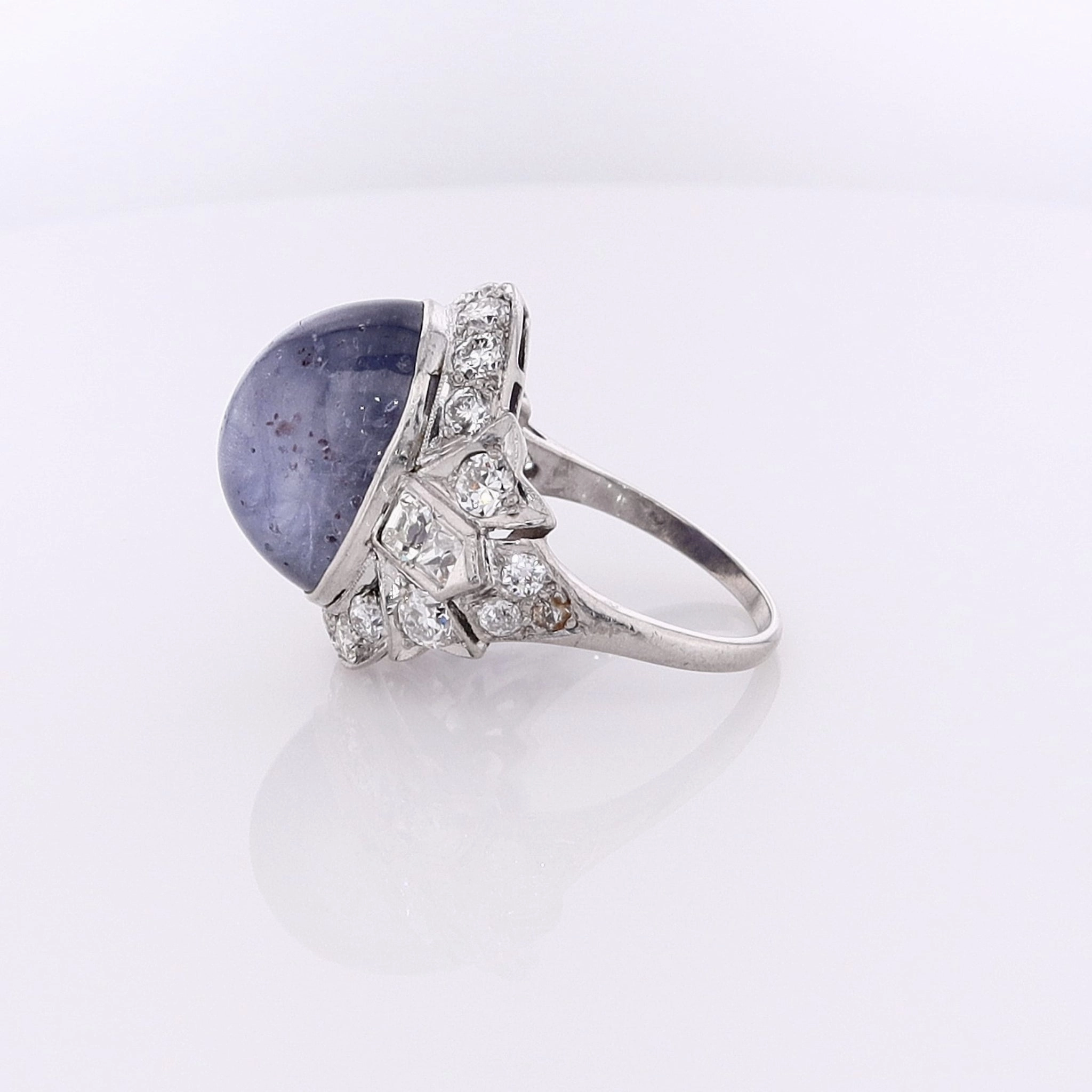 Estate Platinum Star Sapphire and Diamond Halo Ring