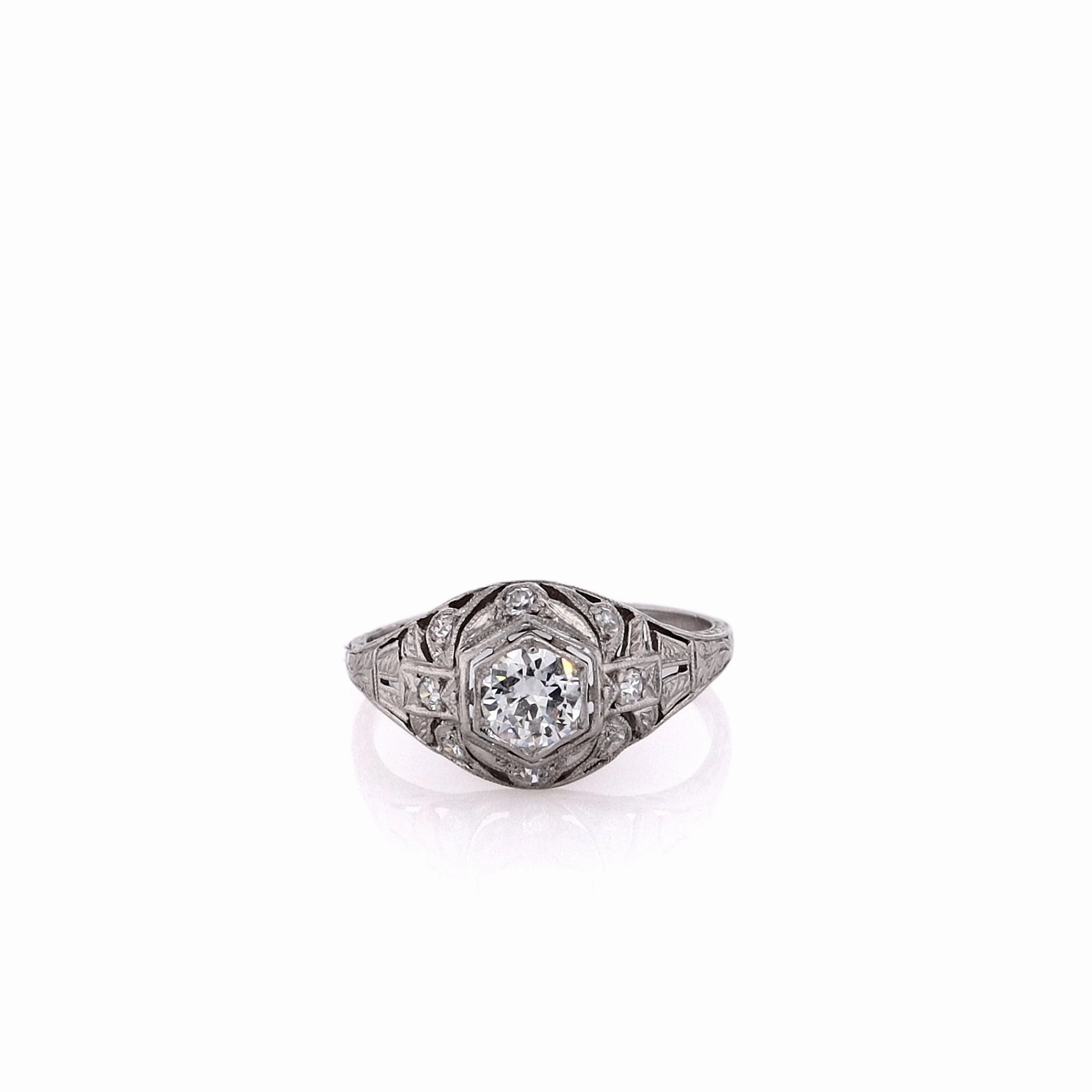 Estate Platinum Transitional Diamond and Single Cut Diamond Ring