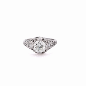 Estate Platinum Vintage Filagree Diamond Ring
