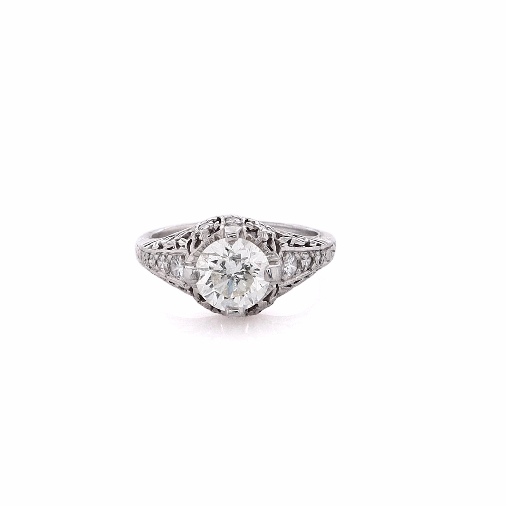 Estate Platinum Vintage Filagree Diamond Ring