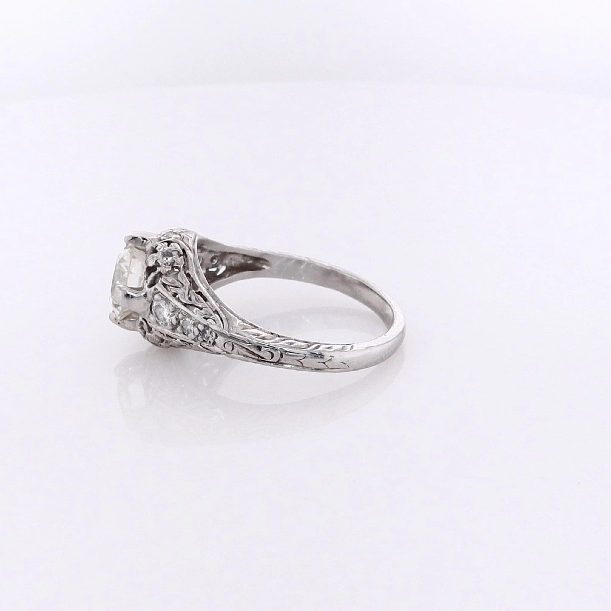 Estate Platinum Vintage Filagree Diamond Ring