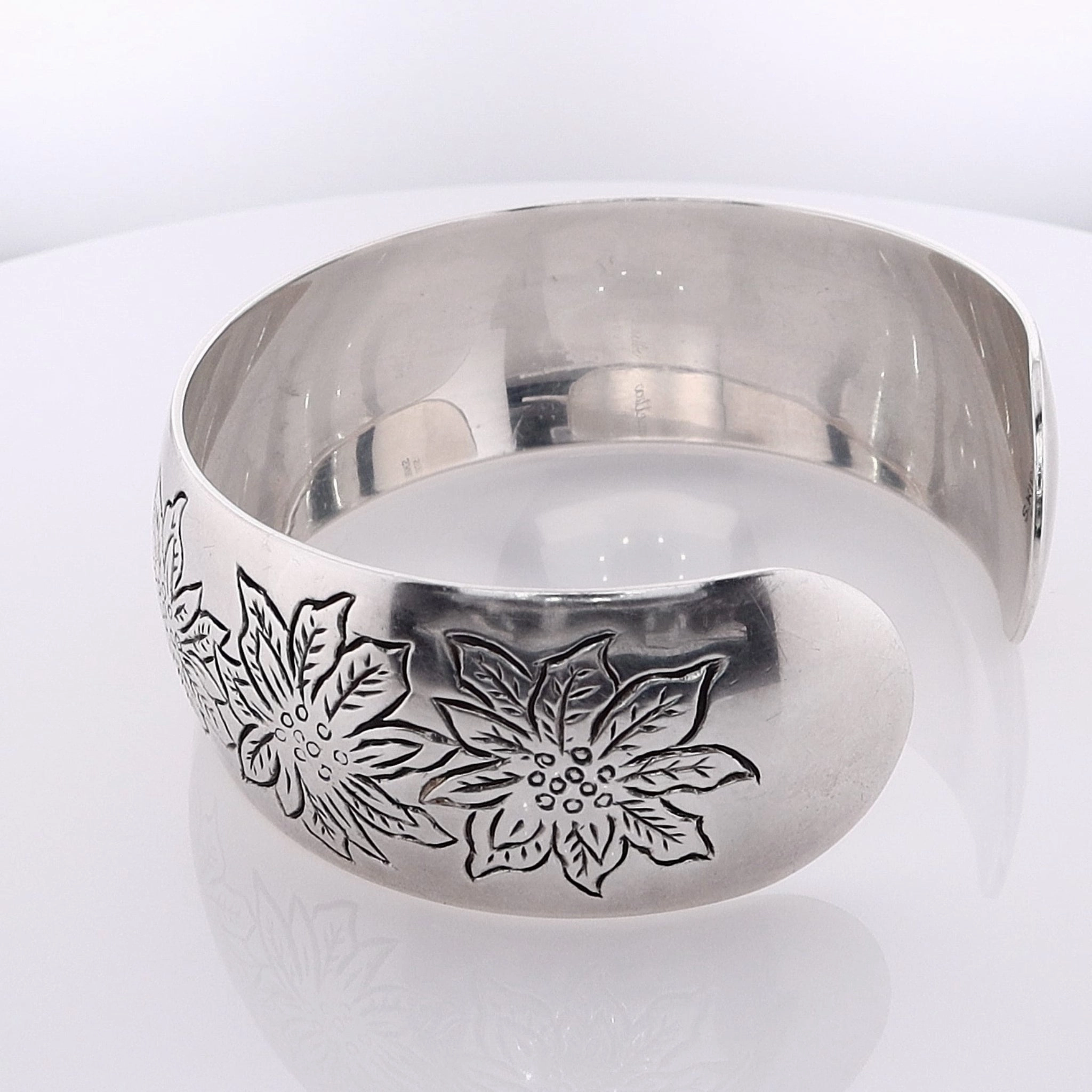 Estate S.Kirk & Son Sterling Silver Flower of the Month Cuff Bracelet