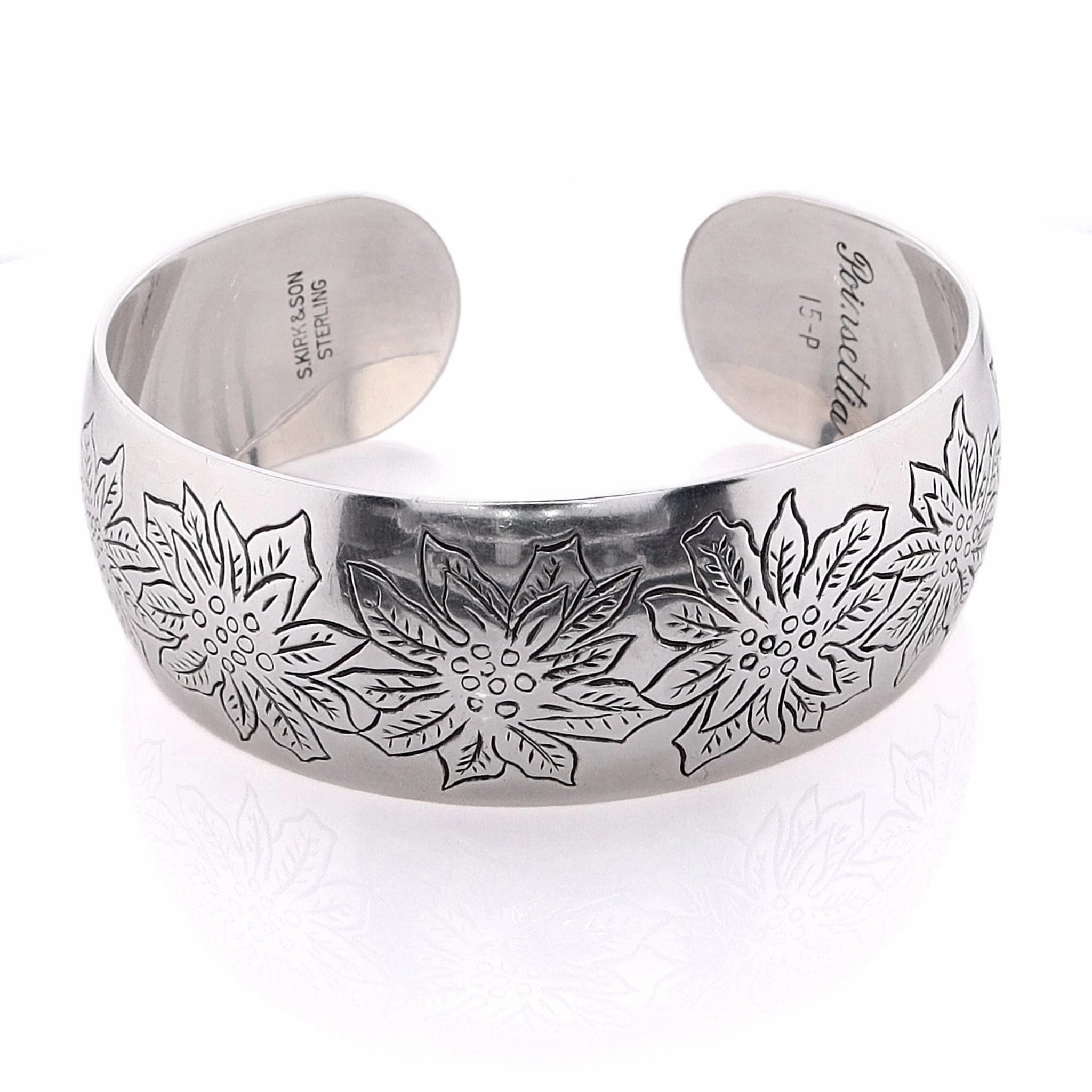 Estate S.Kirk & Son Sterling Silver Flower of the Month Cuff Bracelet