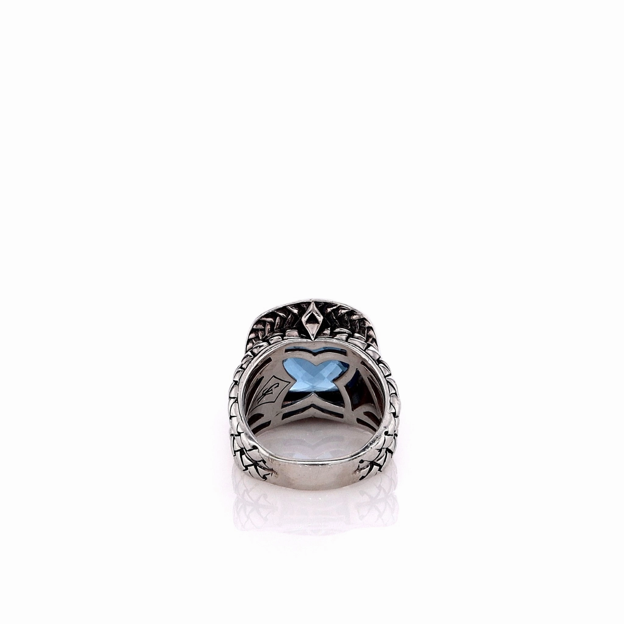 Estate Scott Kay Sterling Silver Blue Topaz and Diamond Ring