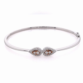 Estate Simon G 18 Karat White and Rose Gold Diamond Hinged Bangle Bracelet