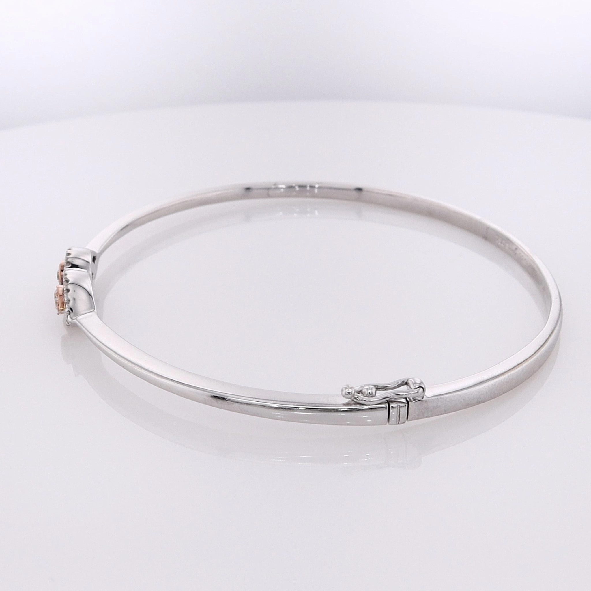 Estate Simon G 18 Karat White and Rose Gold Diamond Hinged Bangle Bracelet