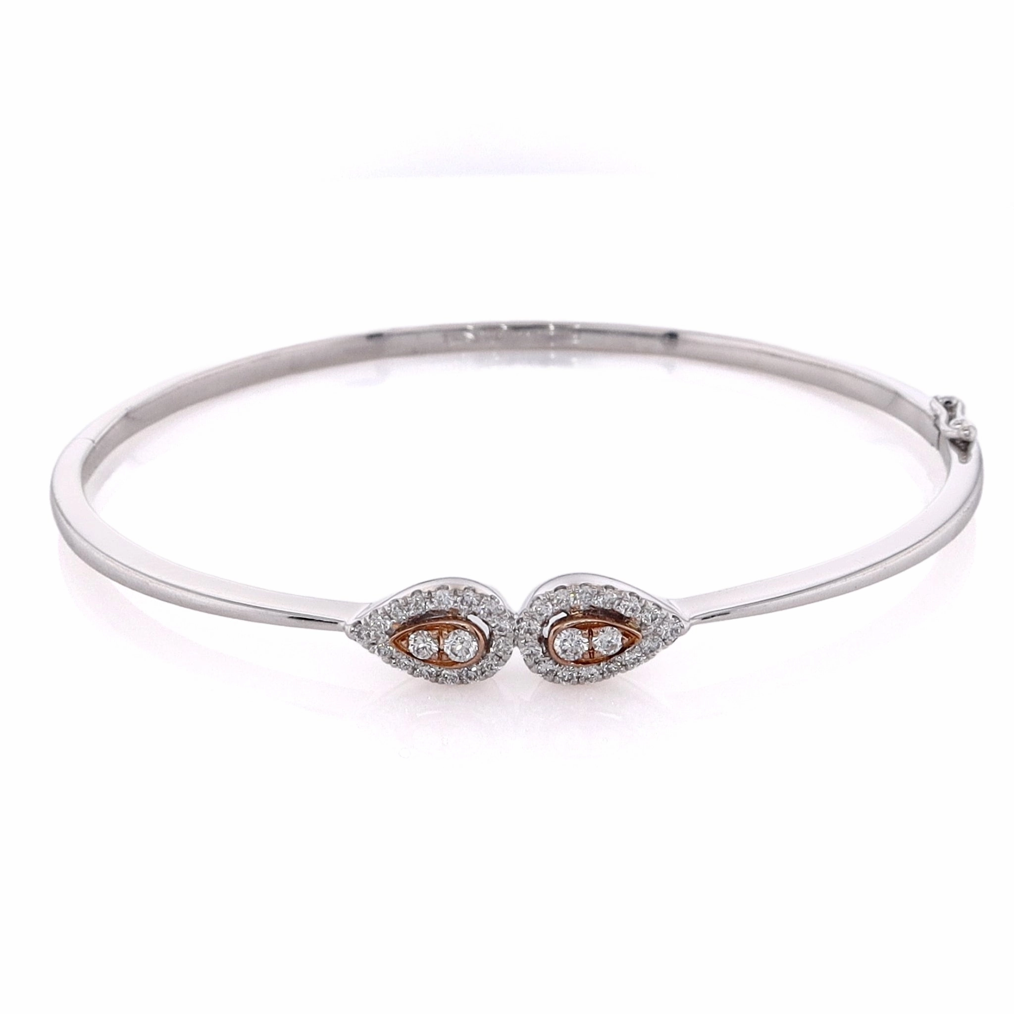 Estate Simon G 18 Karat White and Rose Gold Diamond Hinged Bangle Bracelet