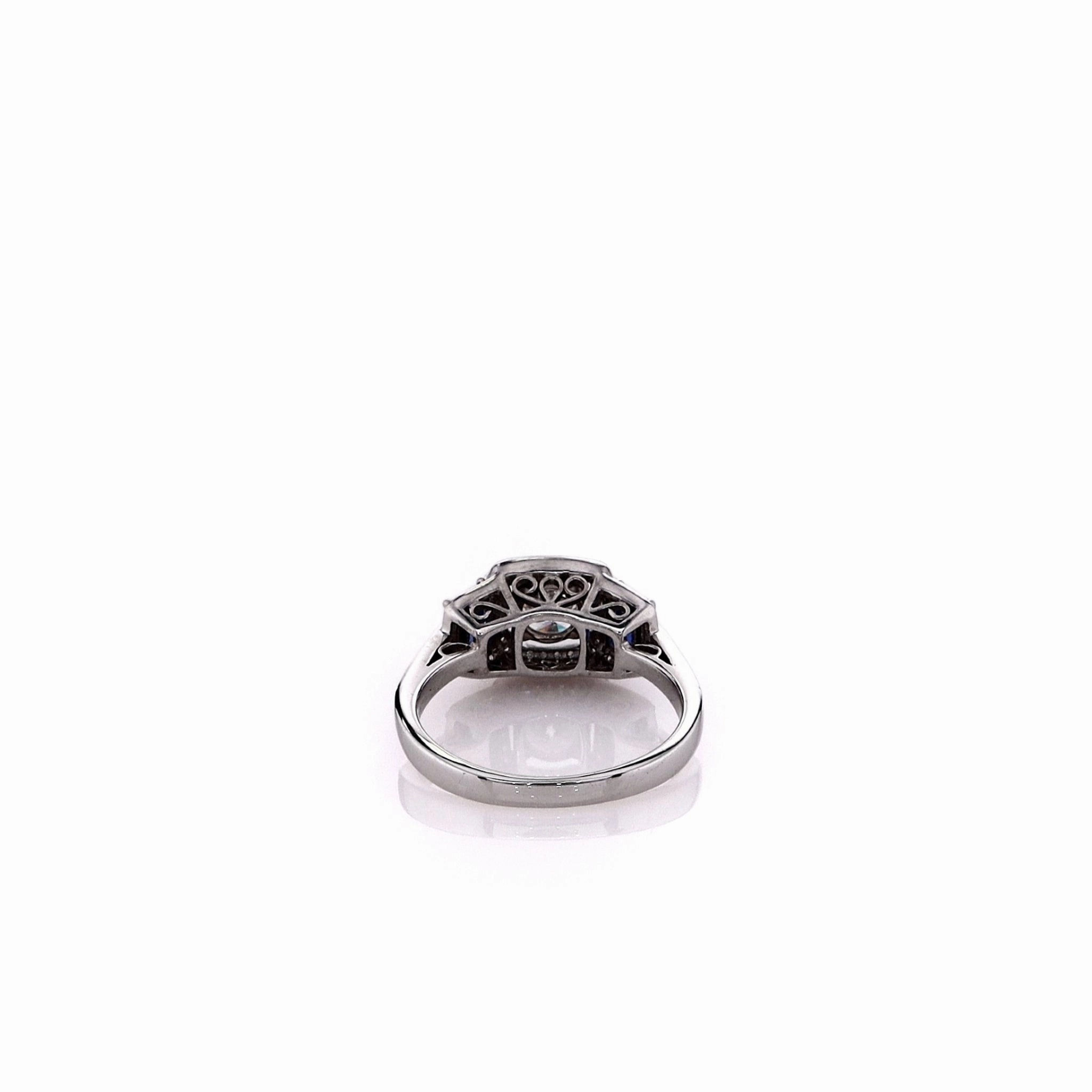 Estate Simon G 18 Karat White Gold Diamond and Sapphire Milgrain Ring