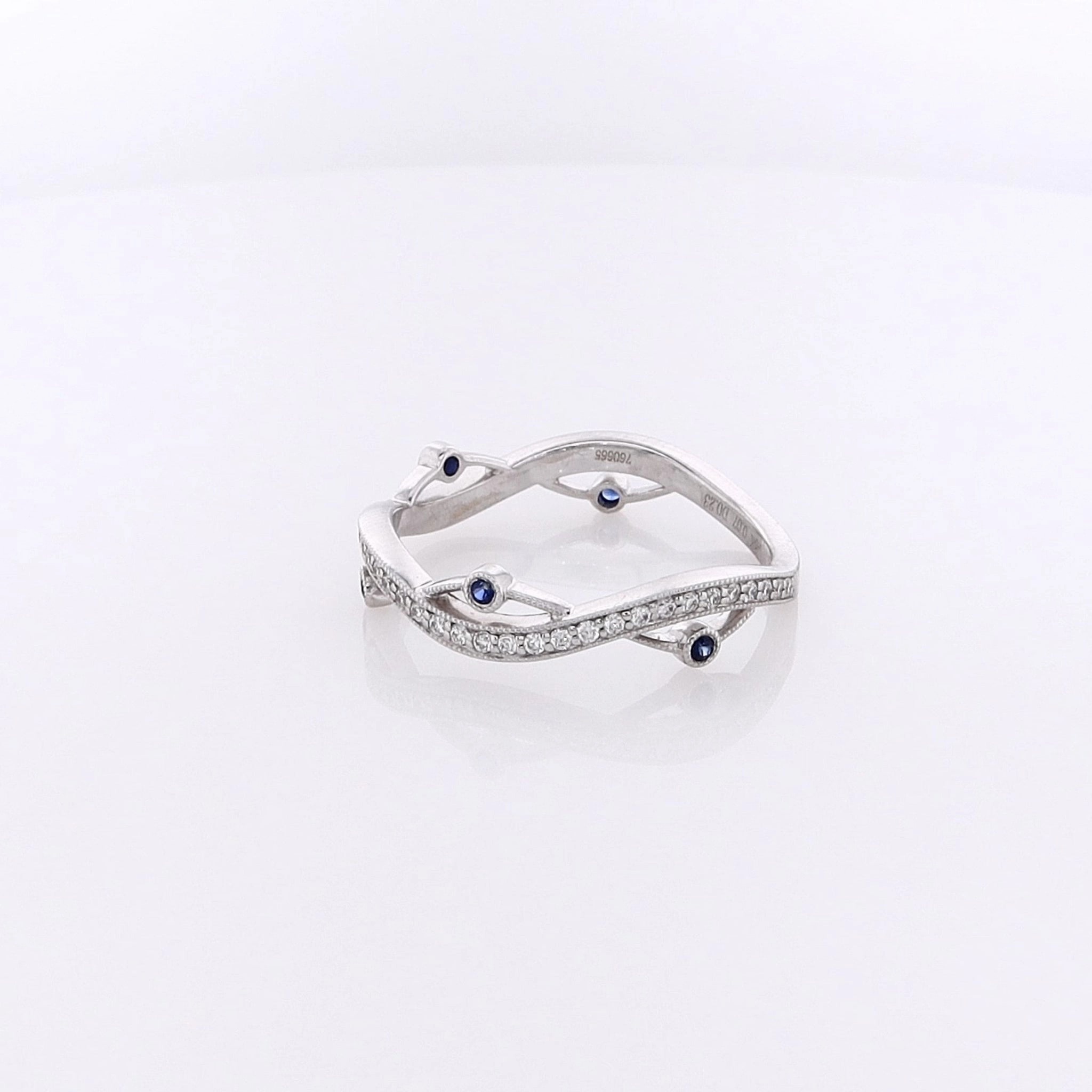 Estate Simon G 18 Karat White Gold Diamond and Sapphire Ring