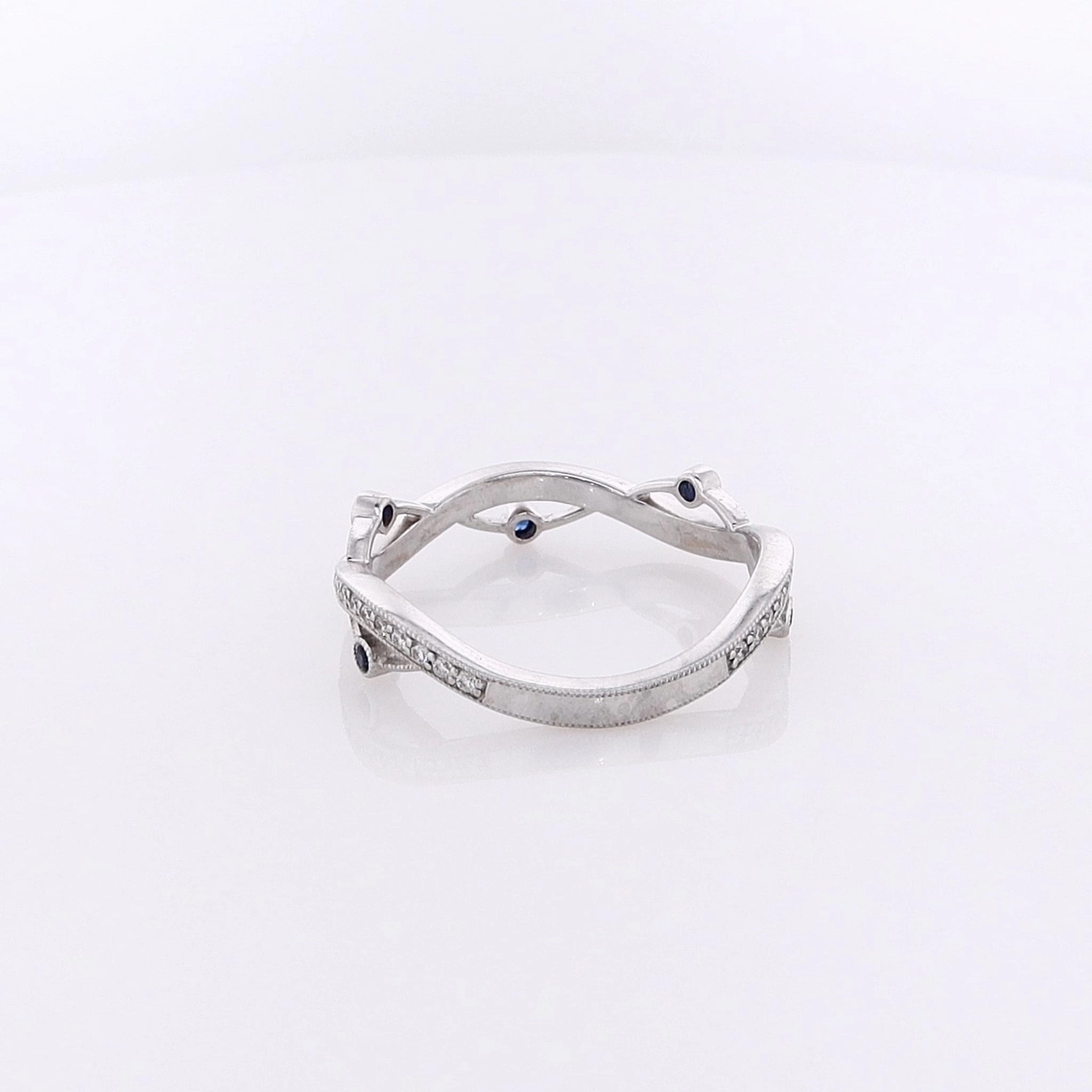 Estate Simon G 18 Karat White Gold Diamond and Sapphire Ring