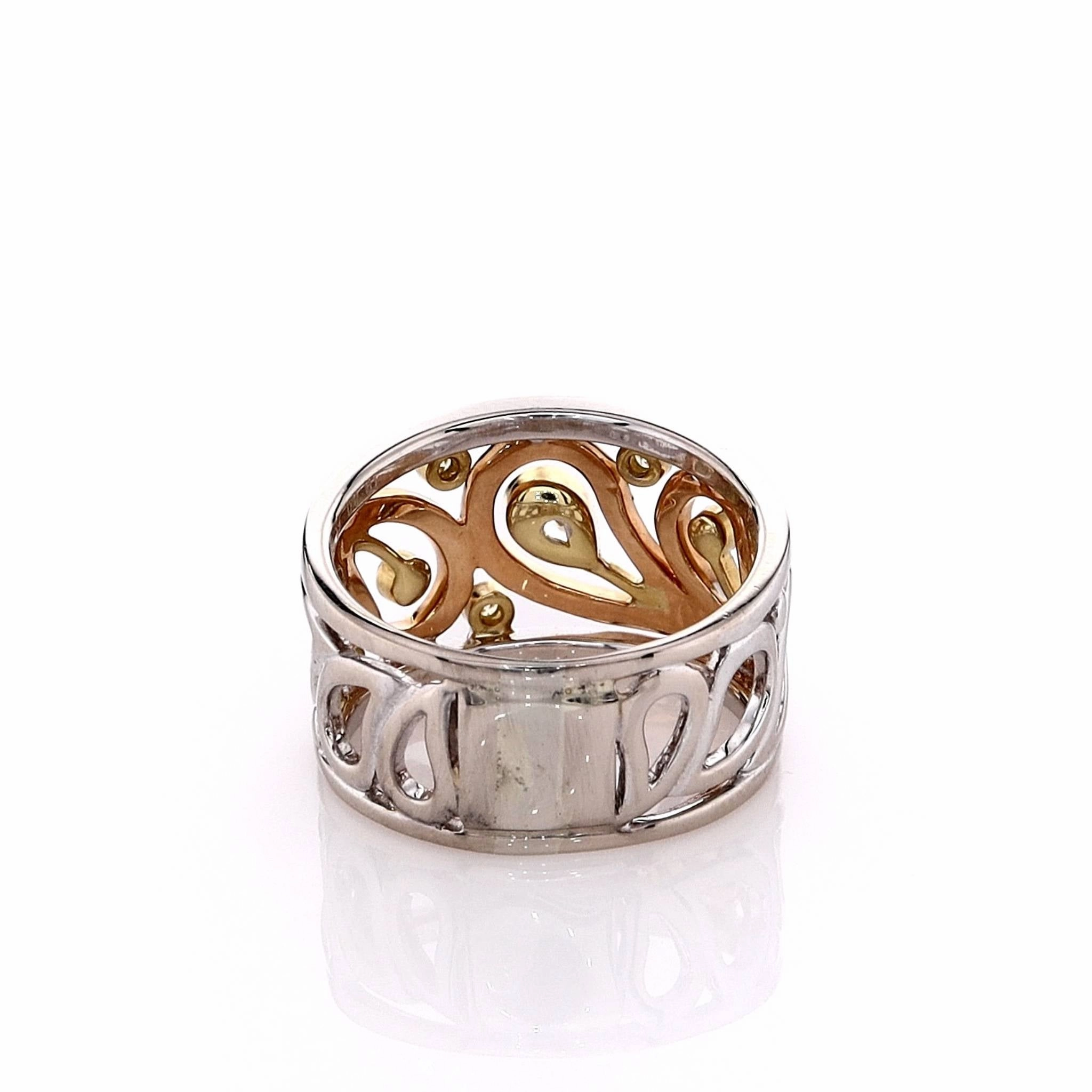 Estate Simon G 18k Tri Tone Paisley Design Yellow and White Diamond Ring