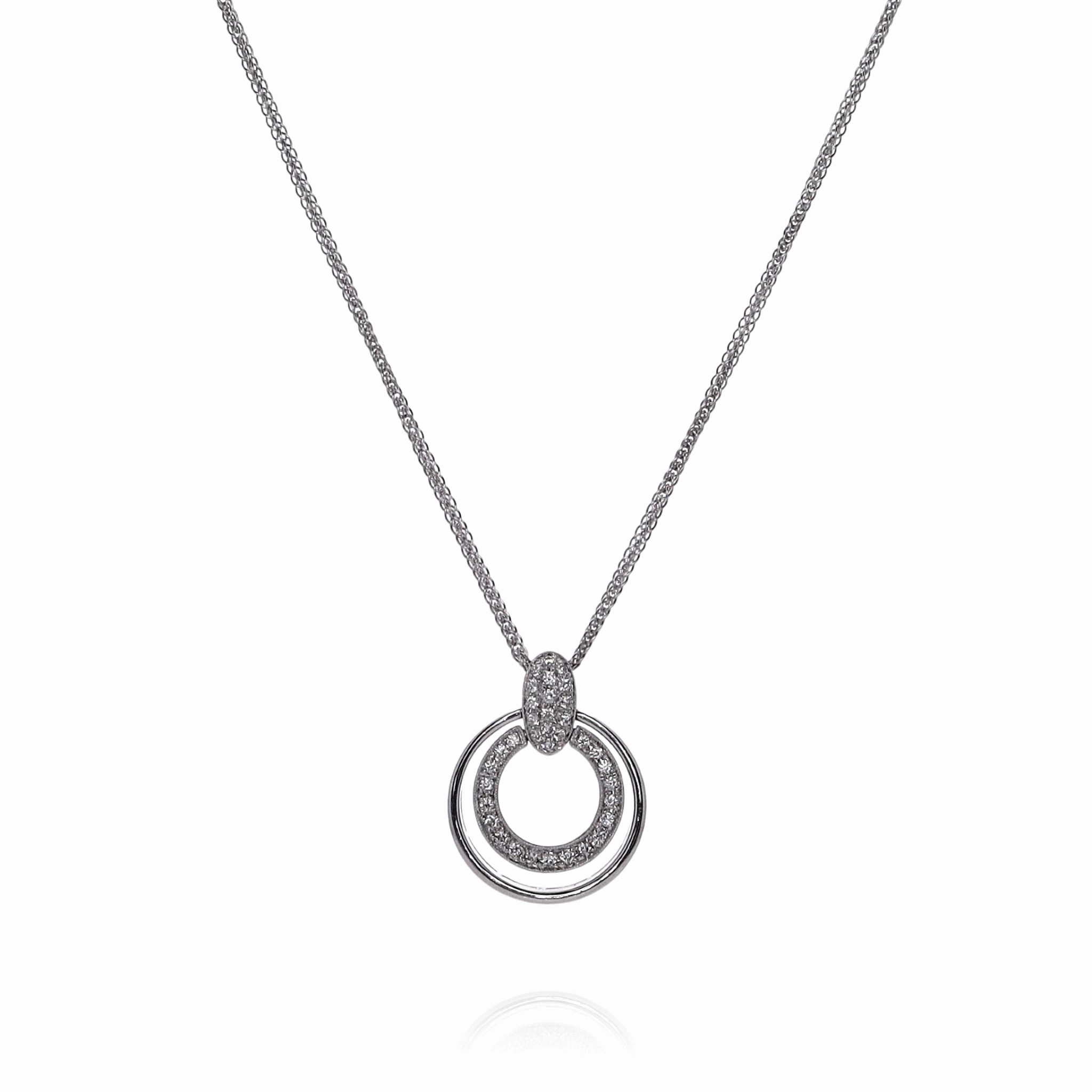 Estate Simon G 18k White Gold Double Circle Diamond Chain Pendant Necklace