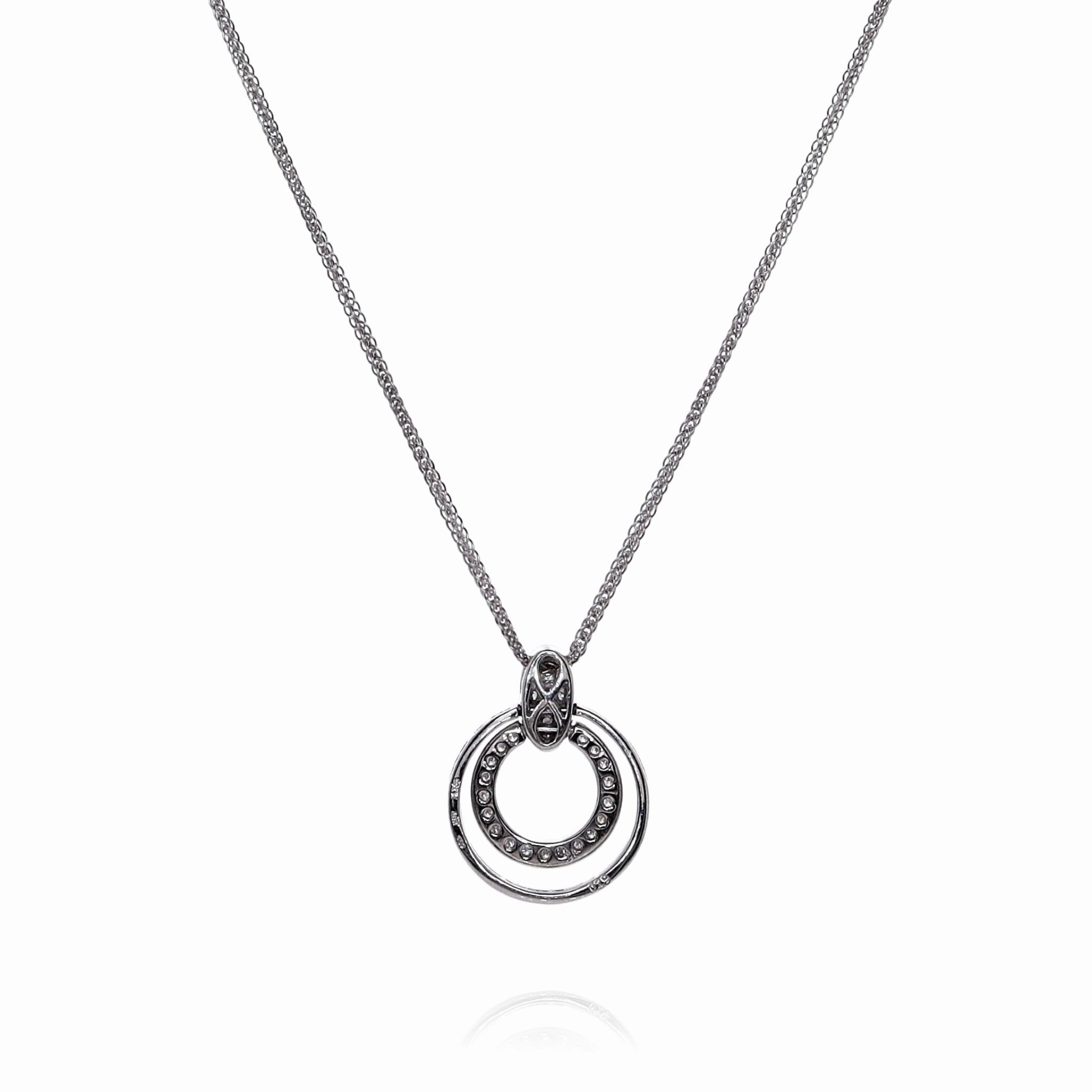 Estate Simon G 18k White Gold Double Circle Diamond Chain Pendant Necklace