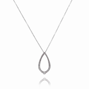 Estate Simon G 18k White Gold Milgrain Tear Drop Design Graduated Diamond Pendant Necklace