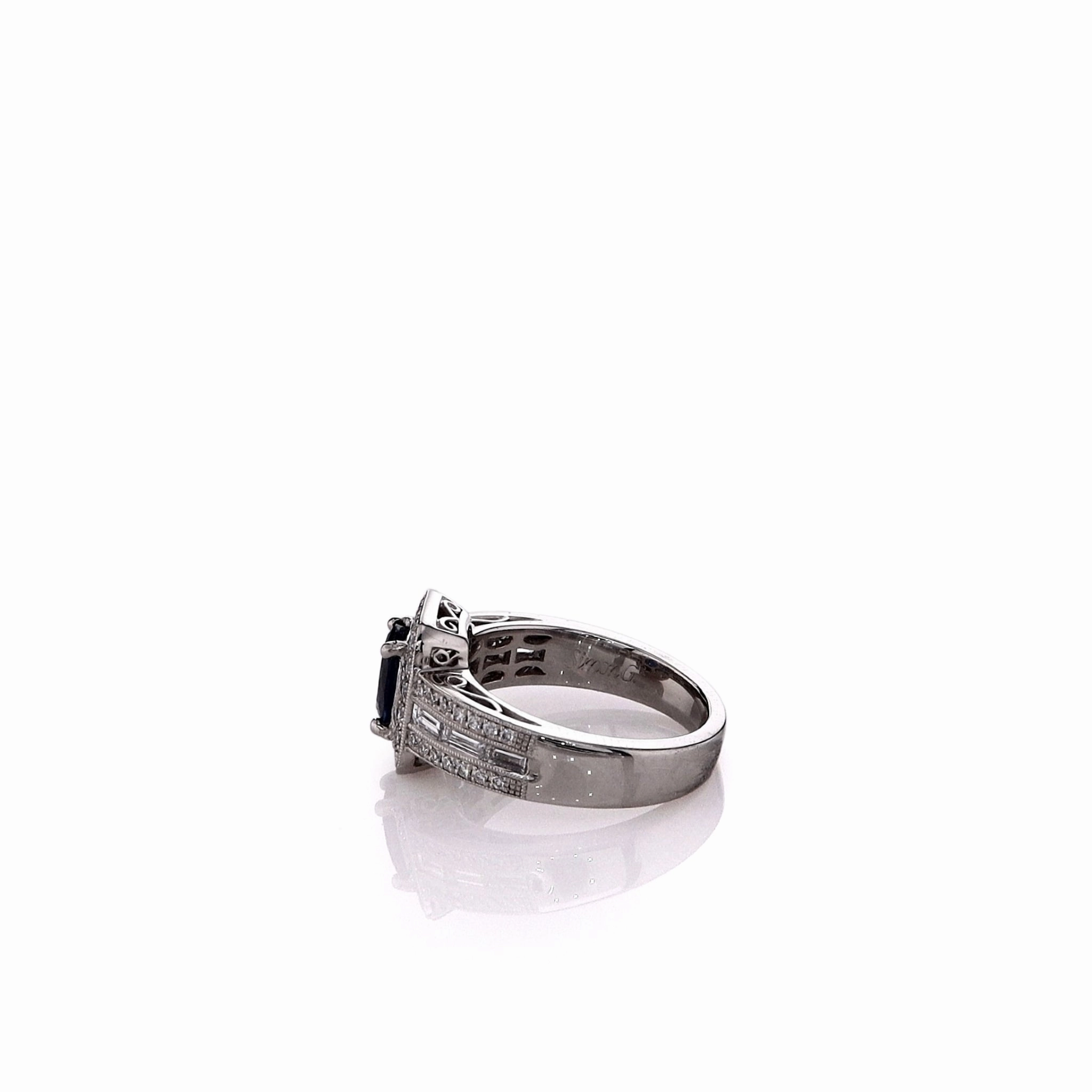 Estate Simon G. Platinum Sapphire and Diamond Triple Shank Halo Ring