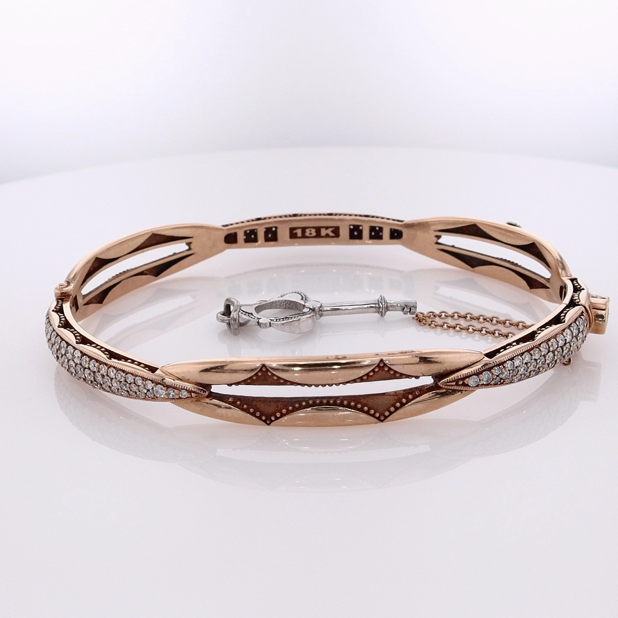 Estate Tacori 18 Karat Rose Gold Hinged Diamond Bangle Bracelet