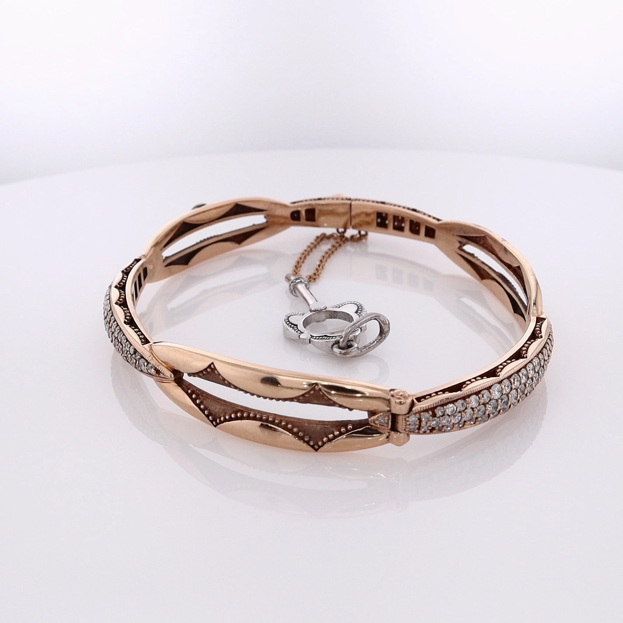 Estate Tacori 18 Karat Rose Gold Hinged Diamond Bangle Bracelet