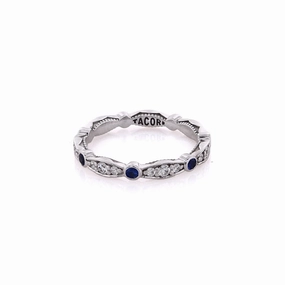 Estate Tacori 18 Karat White Gold Alternating Diamond and Sapphire Eternity Wedding Band
