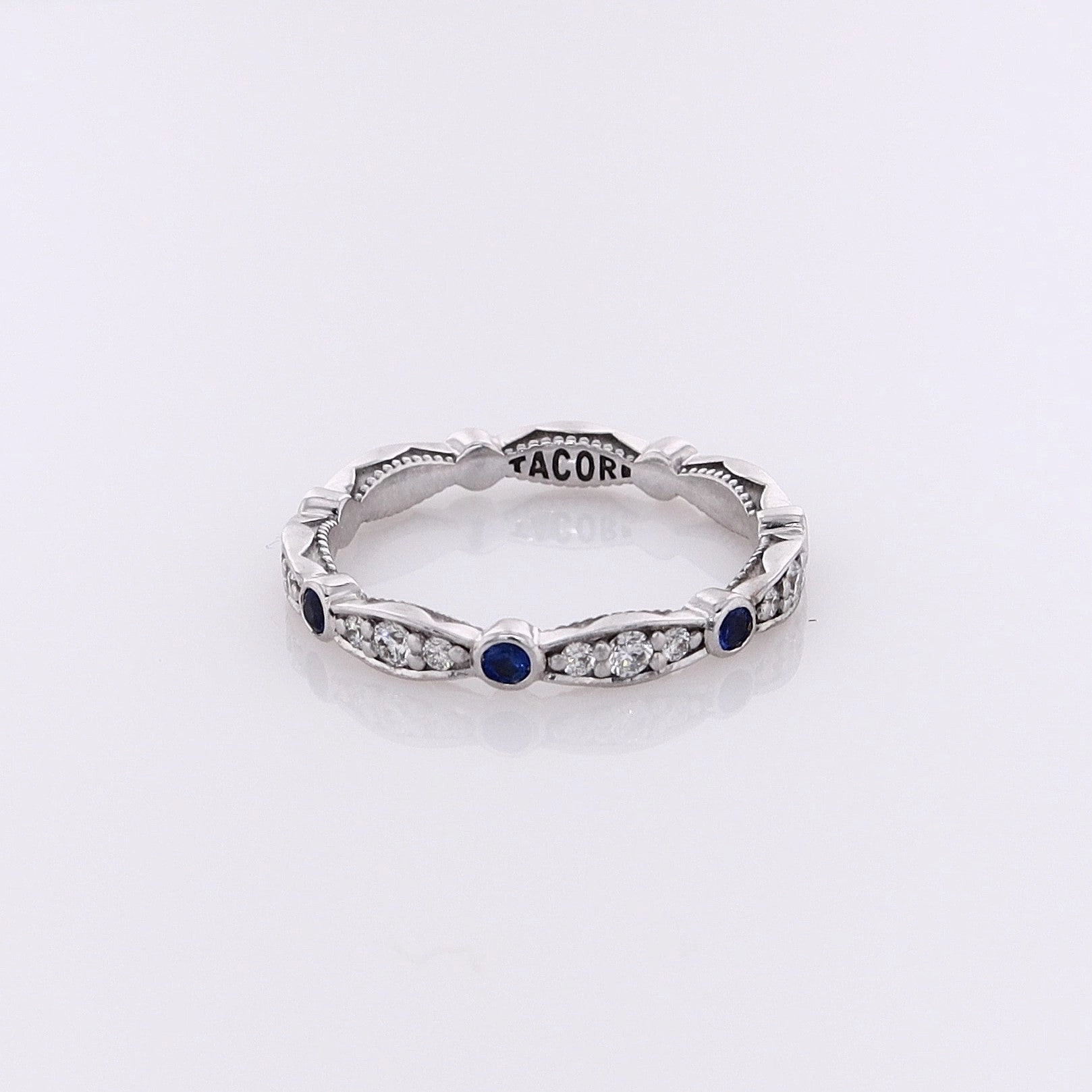 Estate Tacori 18 Karat White Gold Alternating Diamond and Sapphire Eternity Wedding Band