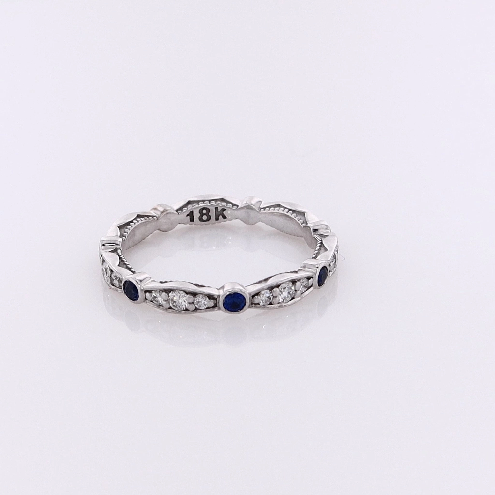 Estate Tacori 18 Karat White Gold Alternating Diamond and Sapphire Eternity Wedding Band