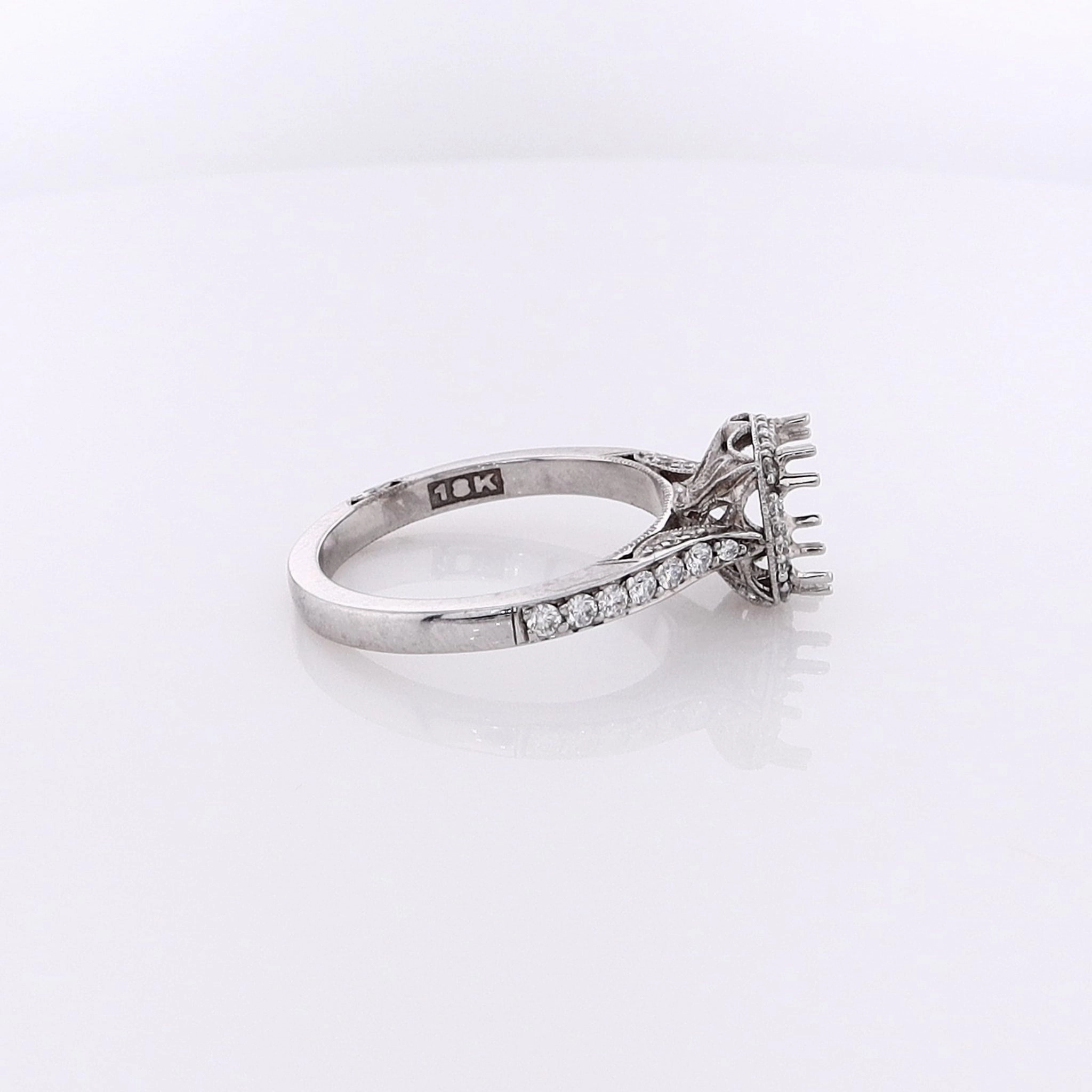 Estate Tacori 18 Karat White Gold Diamond 3 Sided Halo and Shank Ring Mounting