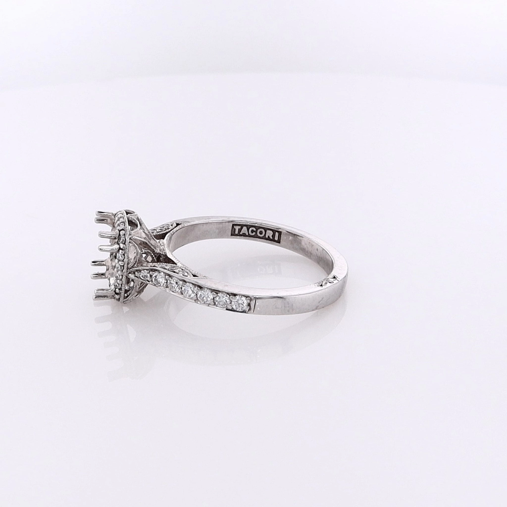 Estate Tacori 18 Karat White Gold Diamond 3 Sided Halo and Shank Ring Mounting