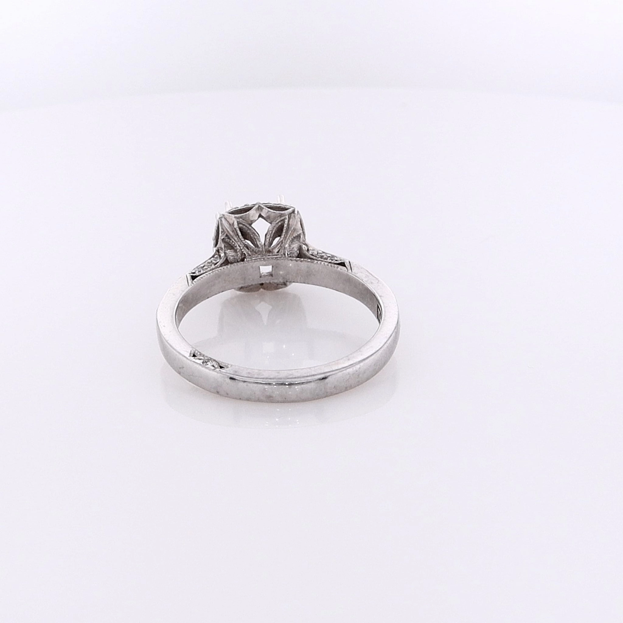 Estate Tacori 18 Karat White Gold Diamond 3 Sided Halo and Shank Ring Mounting
