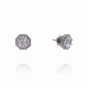 Estate Tacori 18k White Gold Art Deco Bloom Diamond Halo Stud Earrings