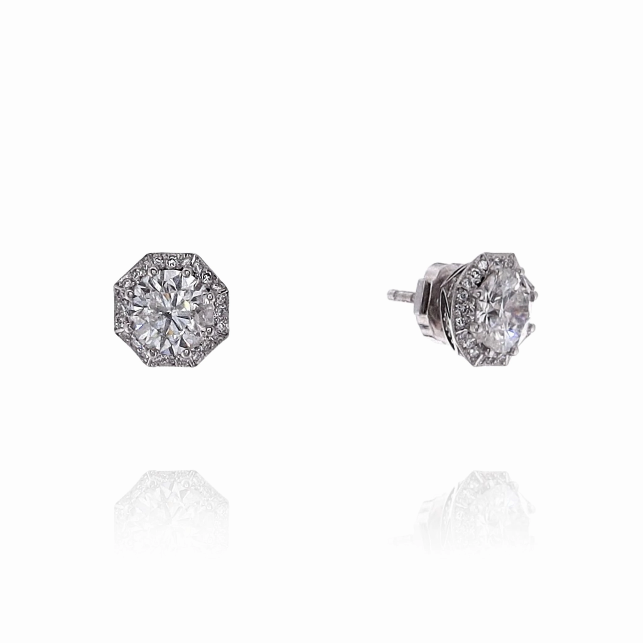 Estate Tacori 18k White Gold Art Deco Bloom Diamond Halo Stud Earrings